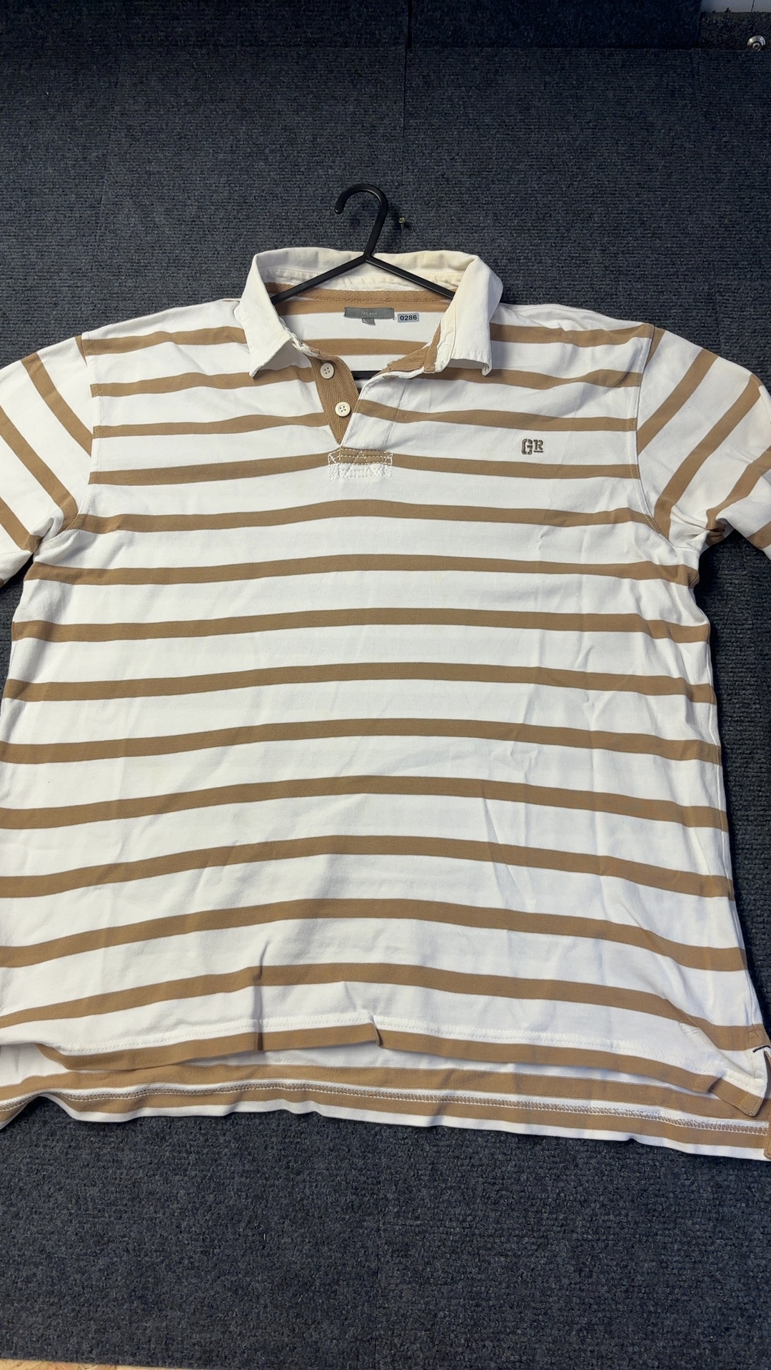 Tex Man Brown & White Striped Polo Shirt Large 100% Cotton good condition image 2