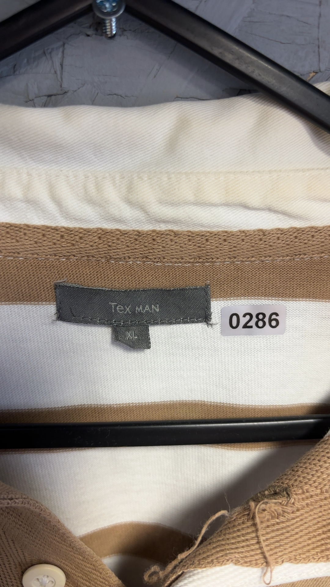 Tex Man Brown & White Striped Polo Shirt Large 100% Cotton good condition image 8