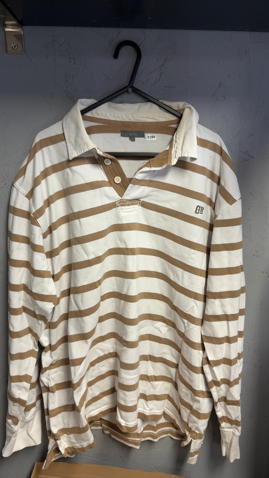 Tex Man Brown & White Striped Polo Shirt Large 100% Cotton good condition