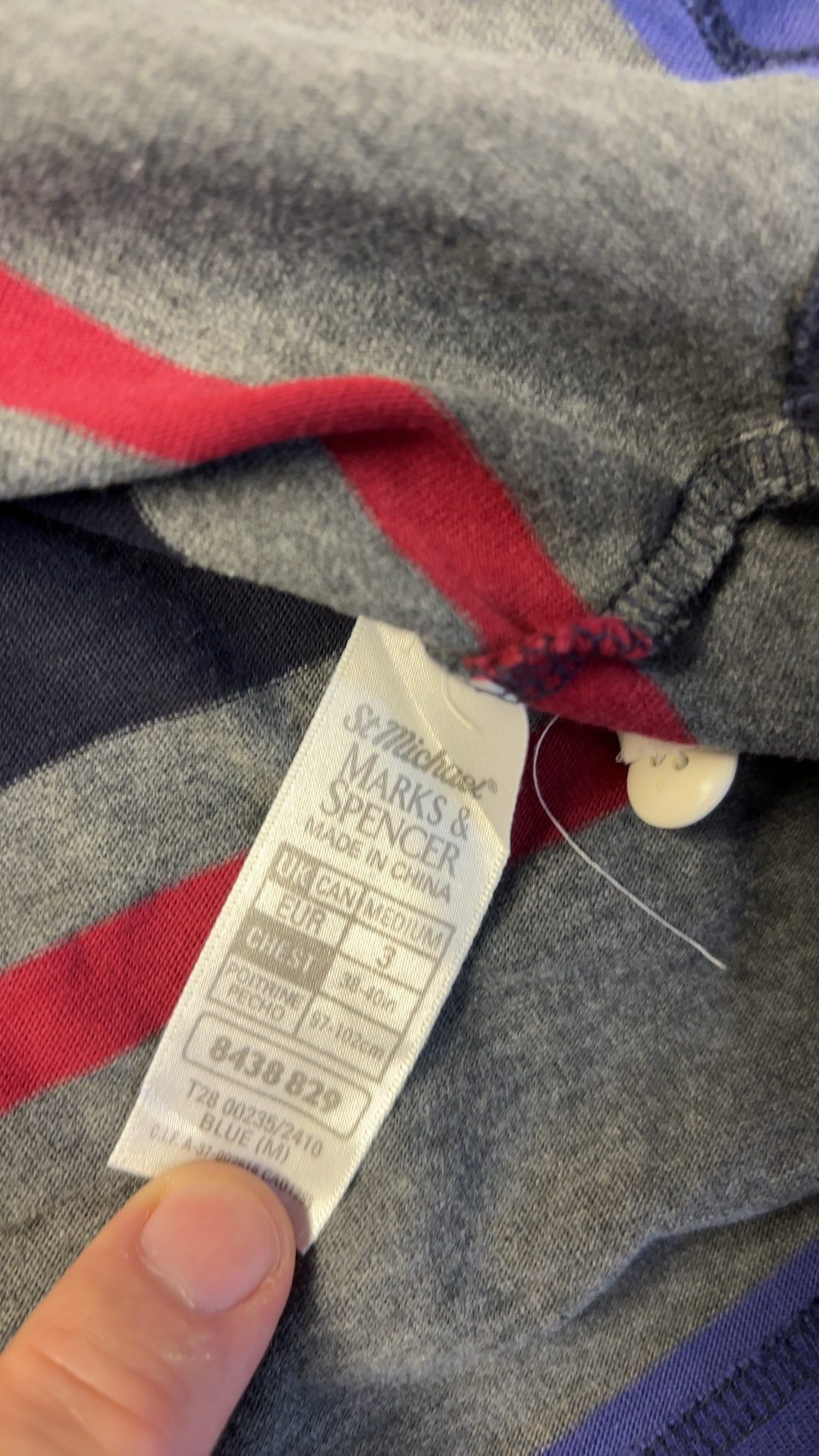 Marks & Spencer Grey Navy Blue & Red Striped Rugby Shirt Medium good condition image 4