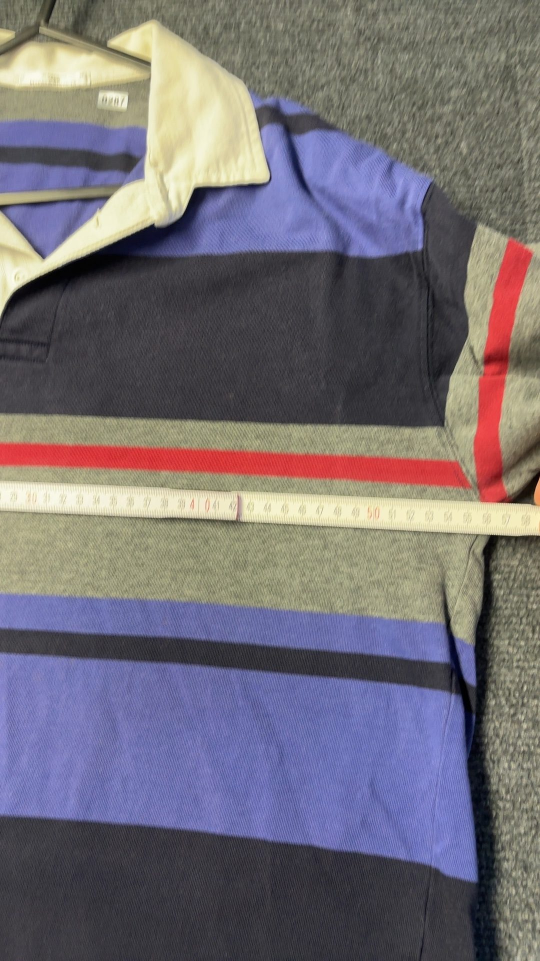 Marks & Spencer Grey Navy Blue & Red Striped Rugby Shirt Medium good condition image 10