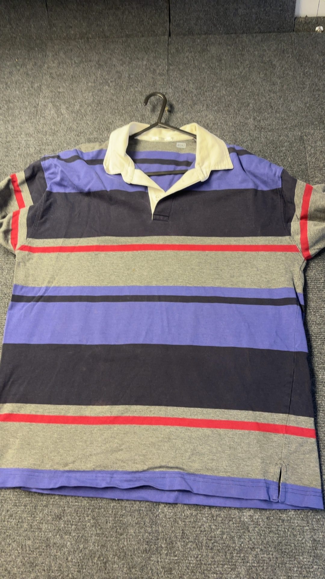 Marks & Spencer Grey Navy Blue & Red Striped Rugby Shirt Medium good condition