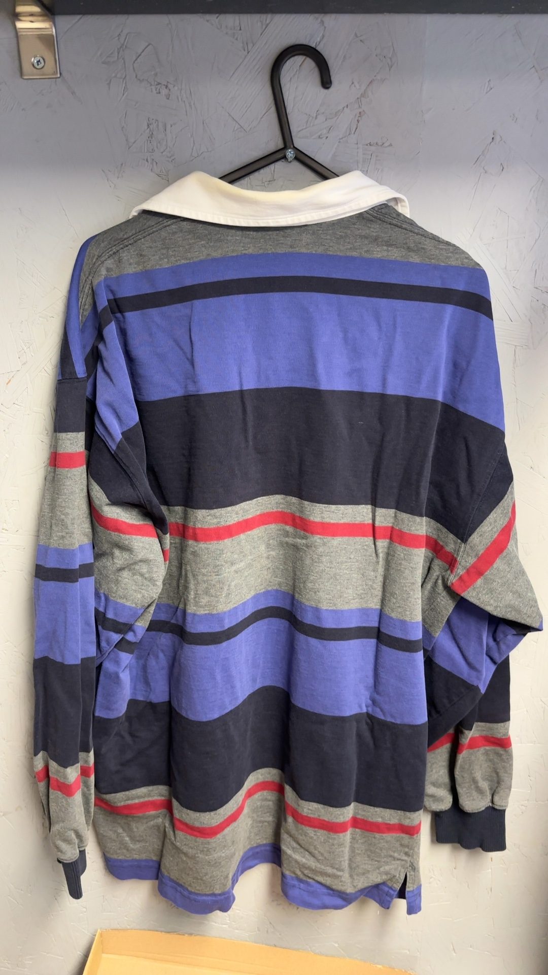 Marks & Spencer Grey Navy Blue & Red Striped Rugby Shirt Medium good condition image 9