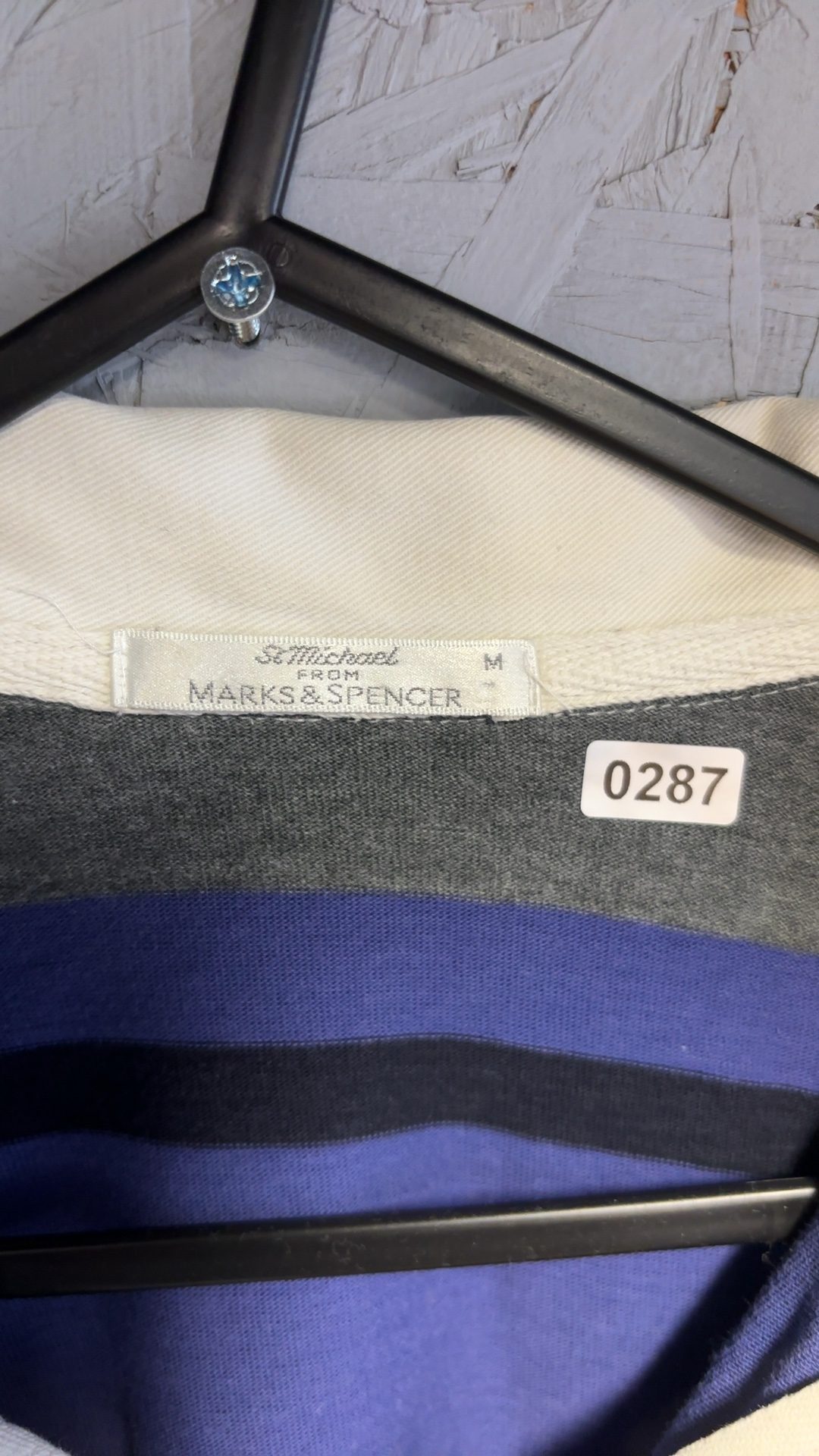 Marks & Spencer Grey Navy Blue & Red Striped Rugby Shirt Medium good condition image 7