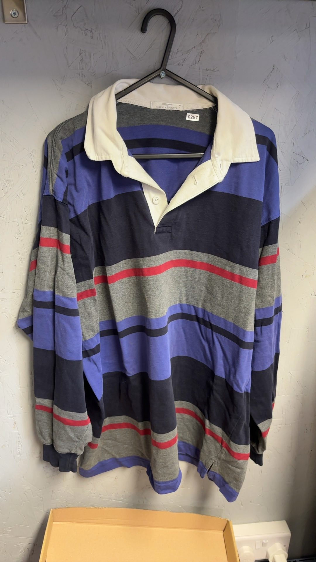 Marks & Spencer Grey Navy Blue & Red Striped Rugby Shirt Medium good condition image 2