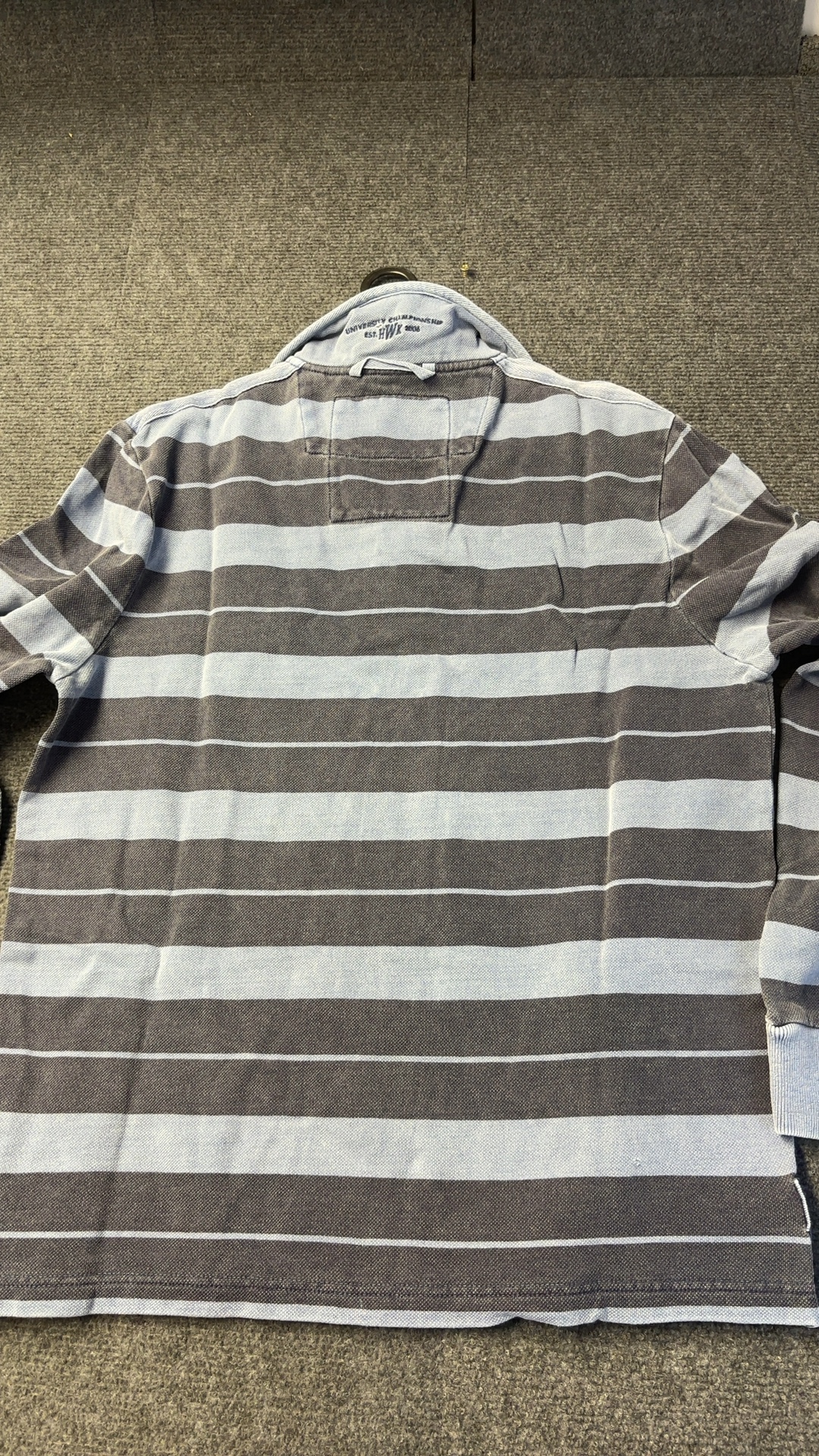 Howick Men's Grey & Light Blue Striped Cotton Rugby Polo Shirt Large good condition image 3