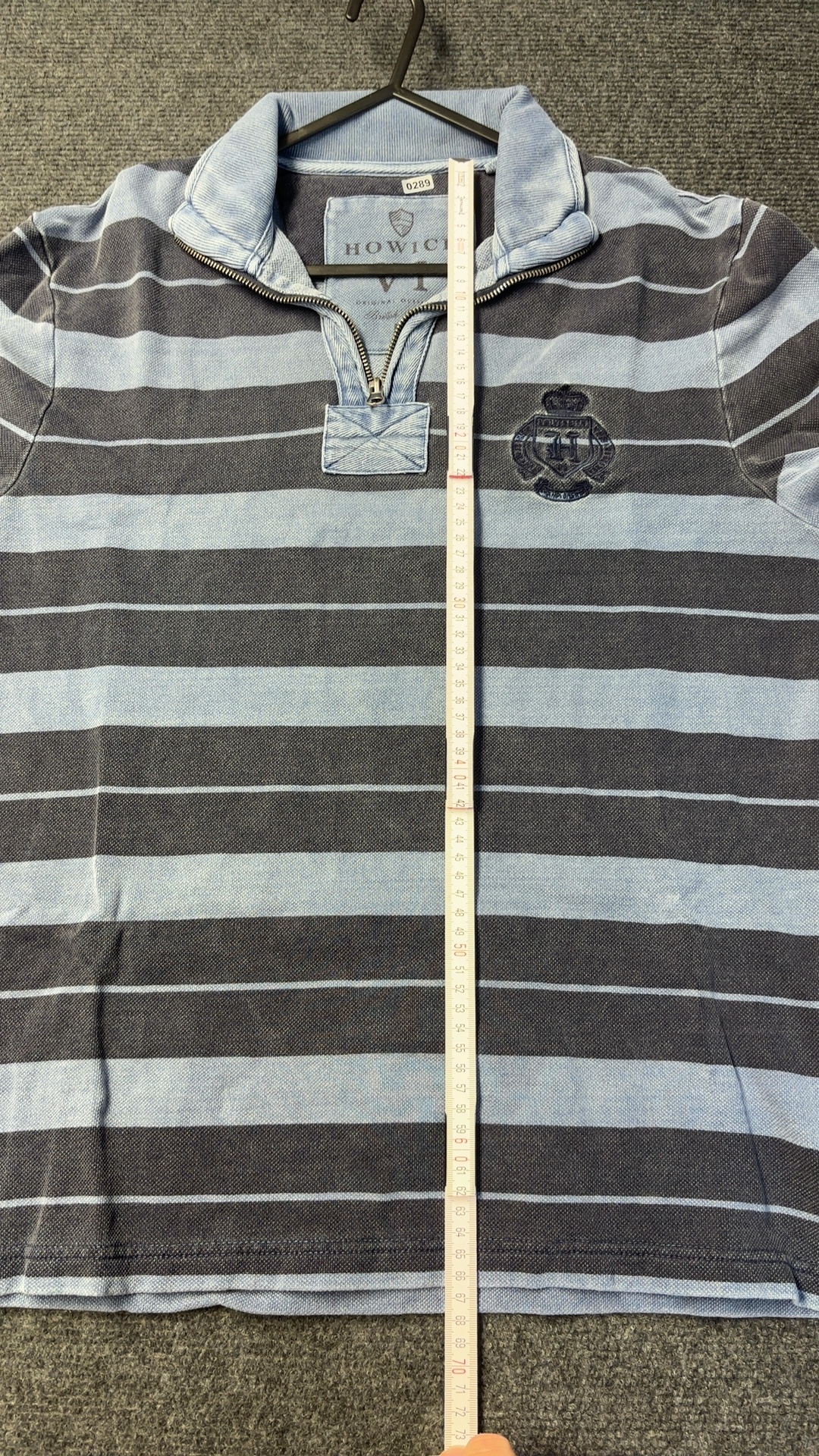 Howick Men's Grey & Light Blue Striped Cotton Rugby Polo Shirt Large good condition image 9