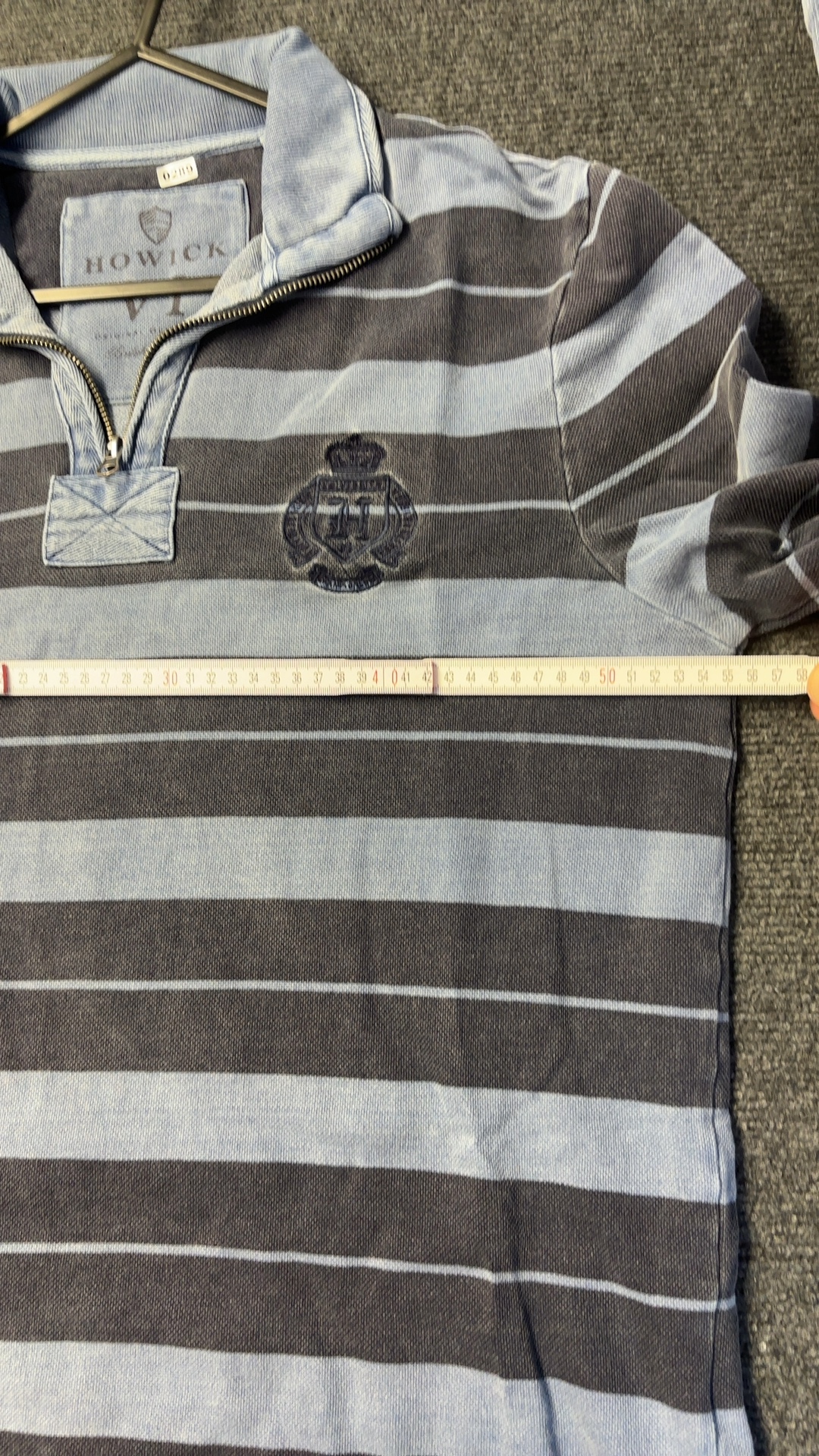 Howick Men's Grey & Light Blue Striped Cotton Rugby Polo Shirt Large good condition image 8