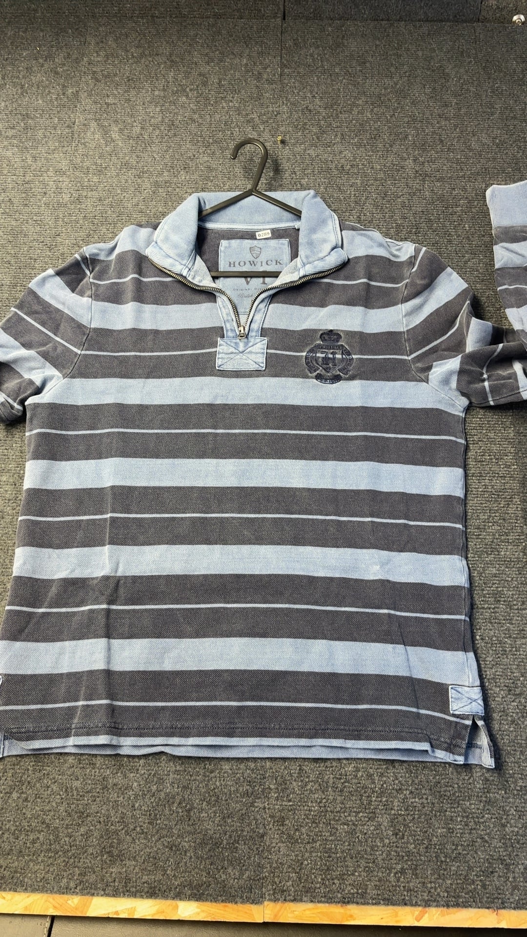 Howick Men's Grey & Light Blue Striped Cotton Rugby Polo Shirt Large good condition image 2