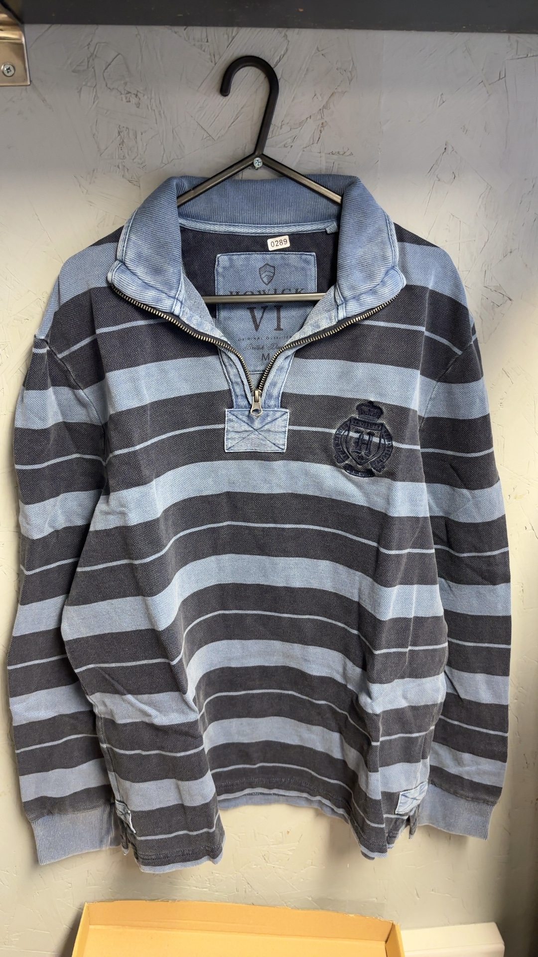 Howick Men's Grey & Light Blue Striped Cotton Rugby Polo Shirt Large good condition