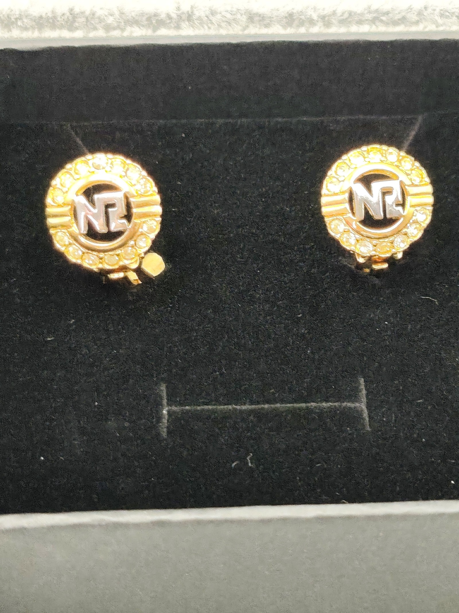 Nina Ricci Gold Tone Logo Crystal Clip-On Earrings image 2