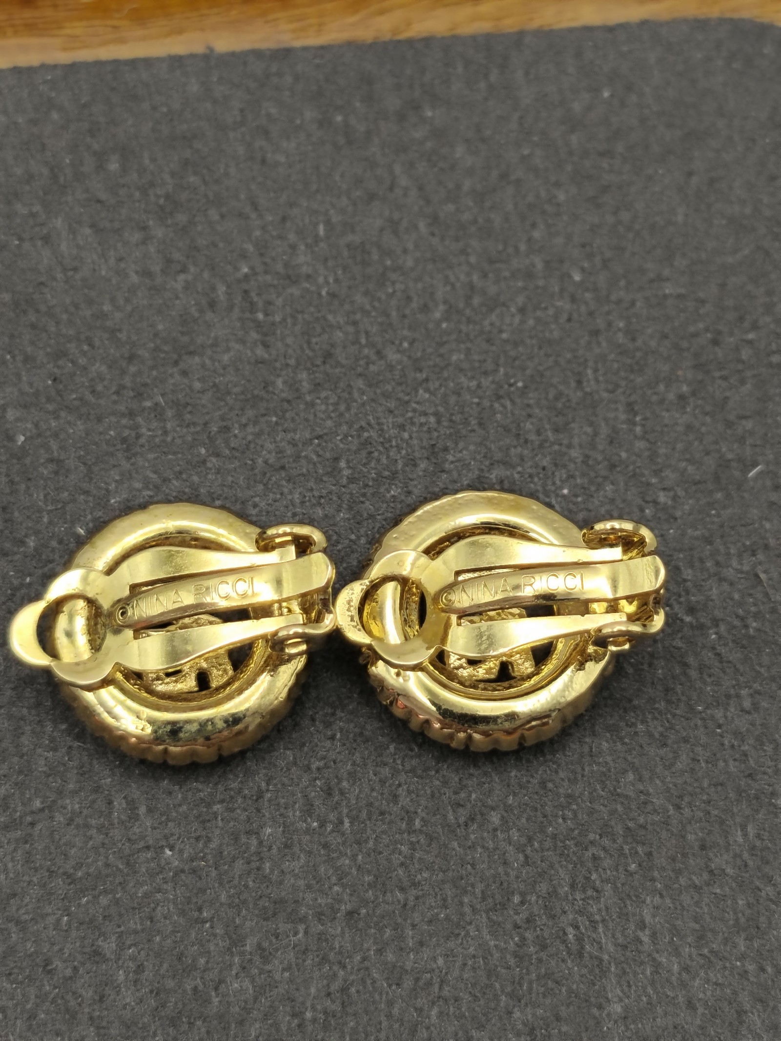 Nina Ricci Gold Tone Logo Crystal Clip-On Earrings image 5