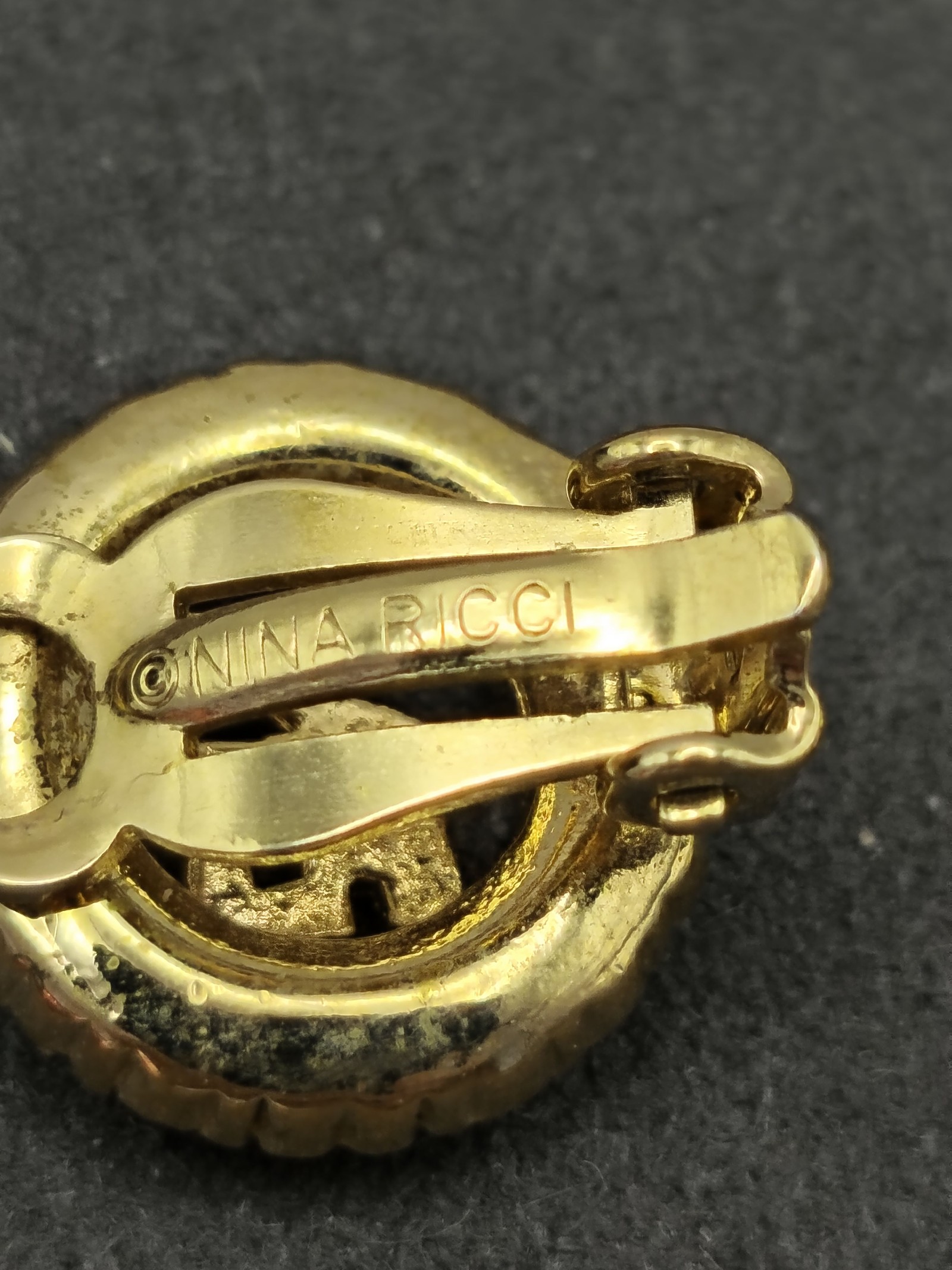Nina Ricci Gold Tone Logo Crystal Clip-On Earrings image 6