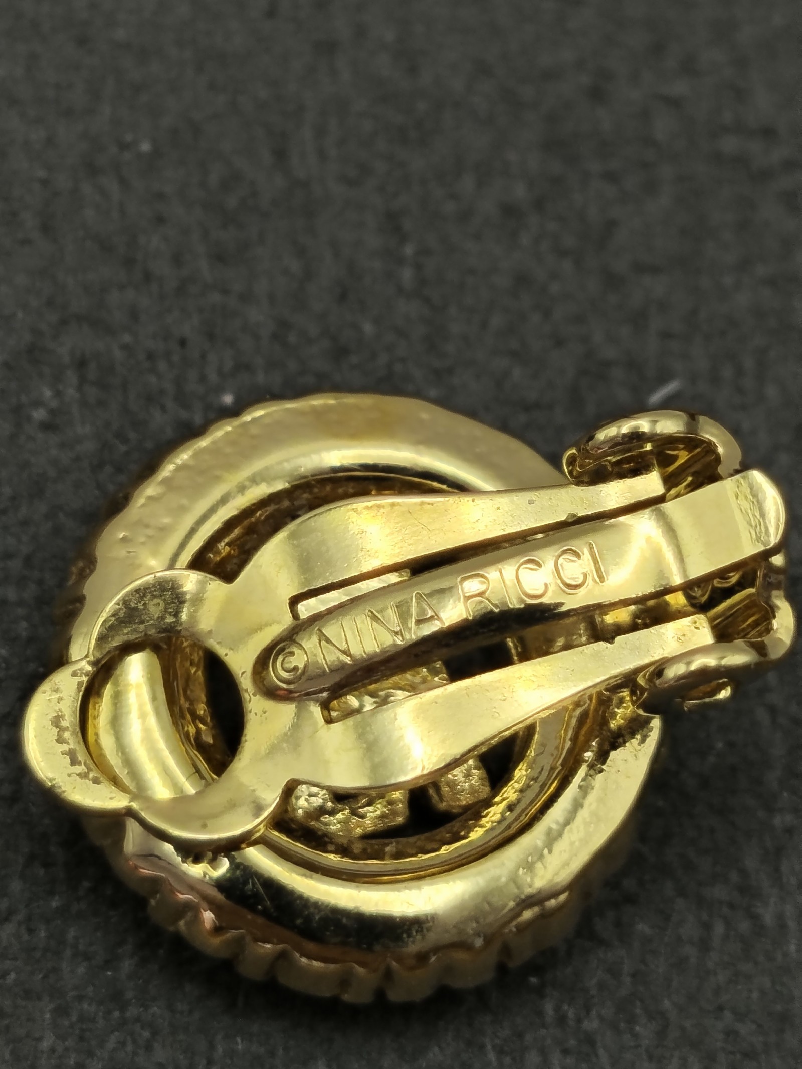 Nina Ricci Gold Tone Logo Crystal Clip-On Earrings image 7