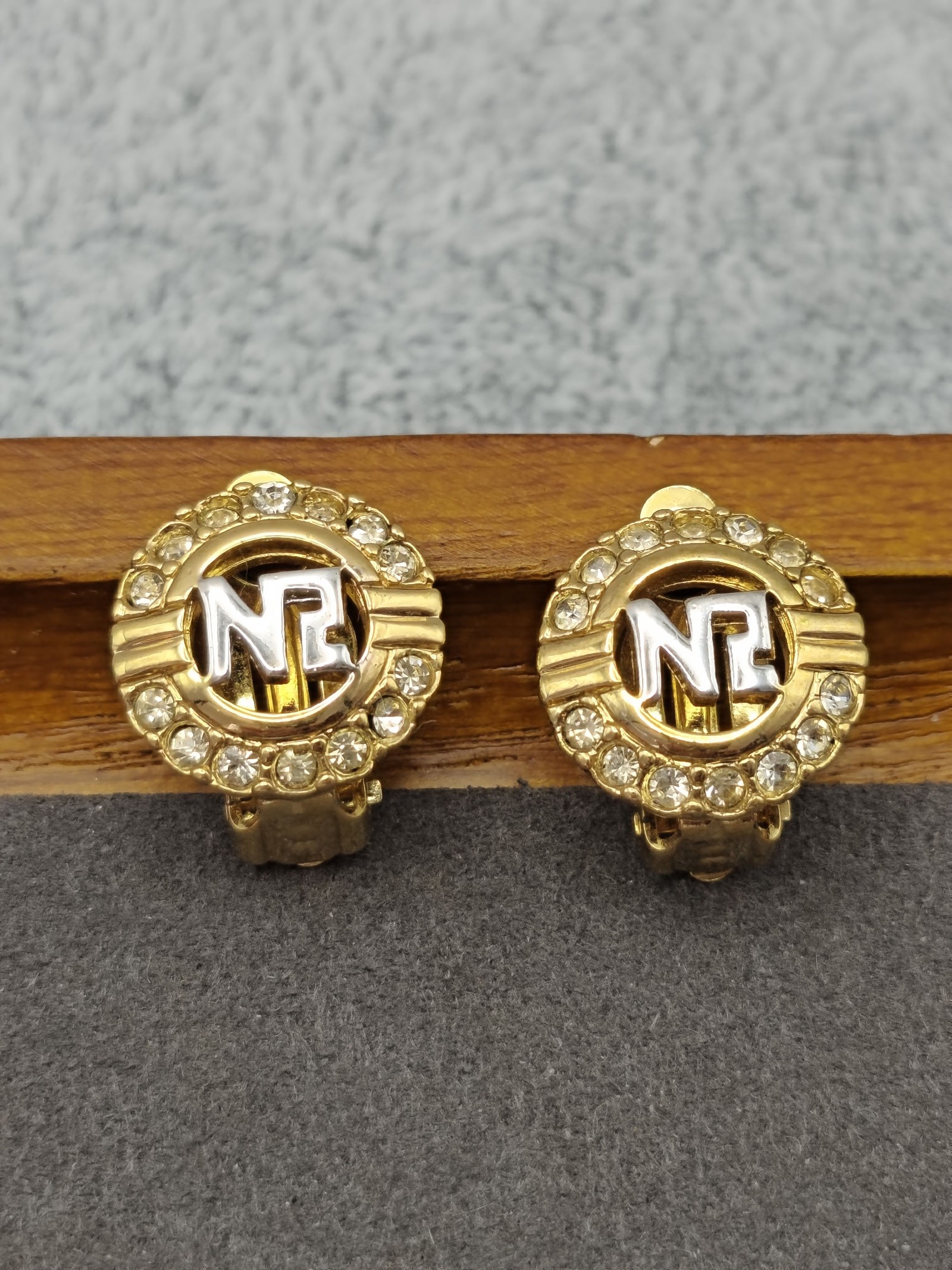 Nina Ricci Gold Tone Logo Crystal Clip-On Earrings image 8