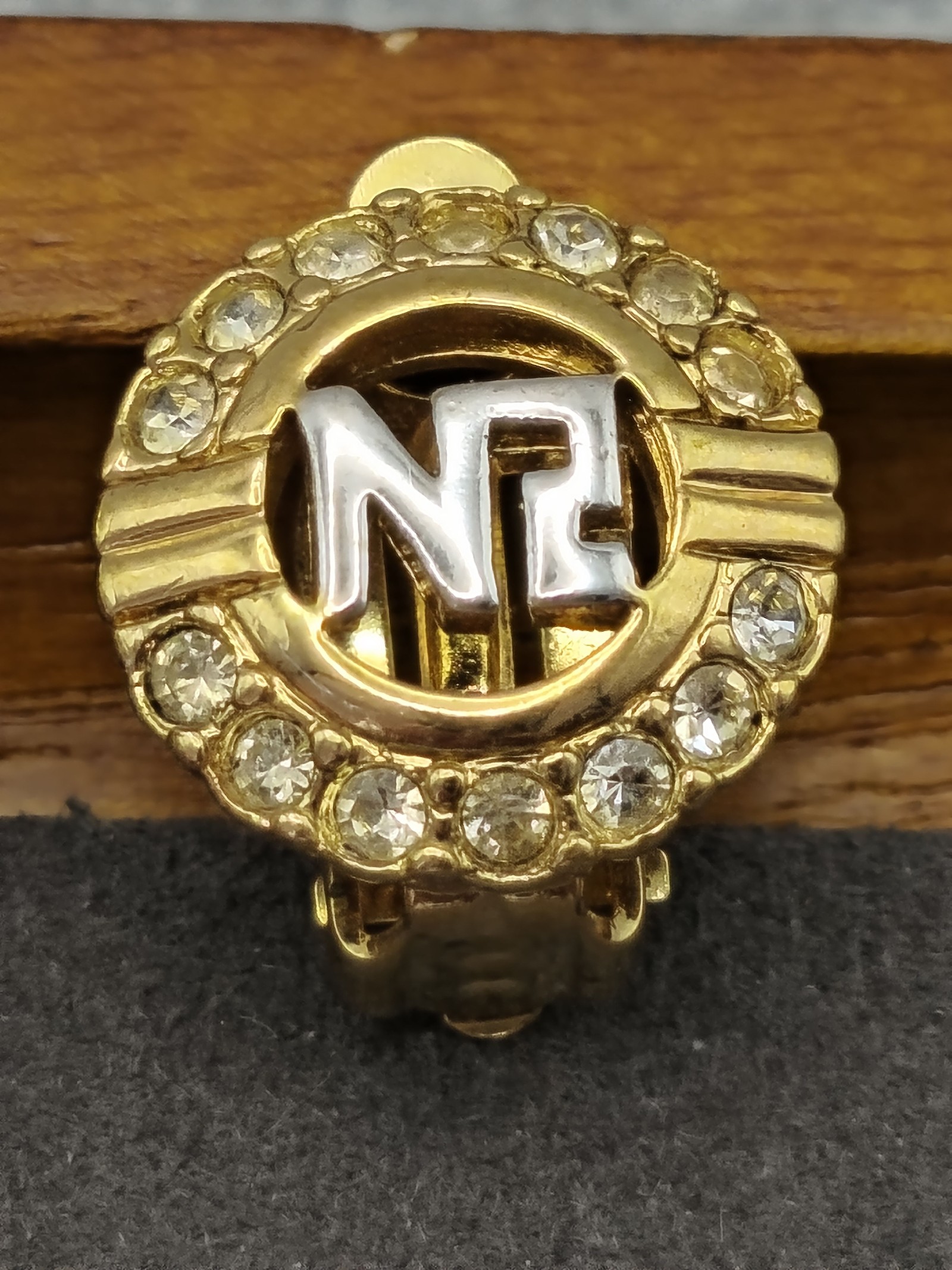 Nina Ricci Gold Tone Logo Crystal Clip-On Earrings image 9