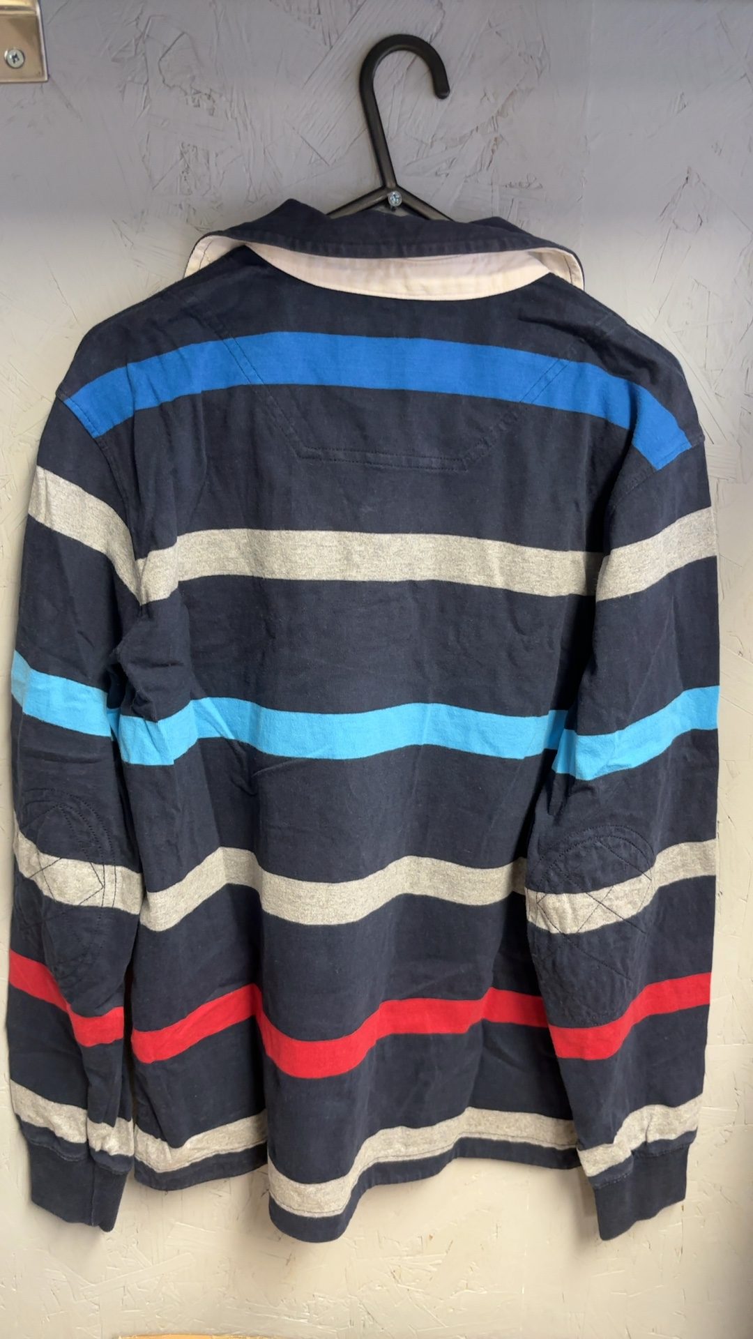 M&S Blue Harbour Men's Navy Multi Stripe Rugby Shirt Small Tailored Fit image 4