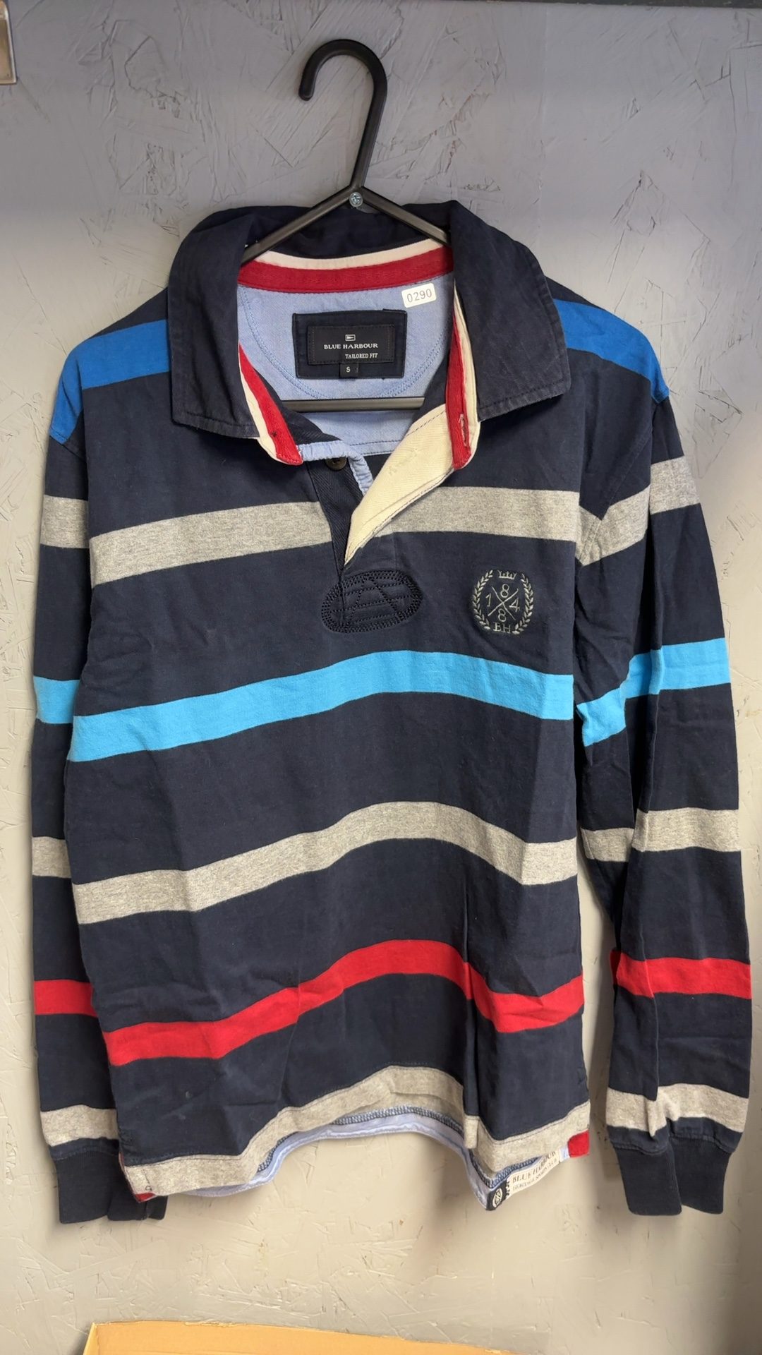 M&S Blue Harbour Men's Navy Multi Stripe Rugby Shirt Small Tailored Fit image 2