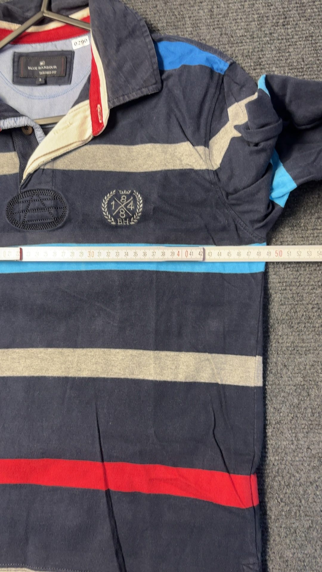 M&S Blue Harbour Men's Navy Multi Stripe Rugby Shirt Small Tailored Fit image 10
