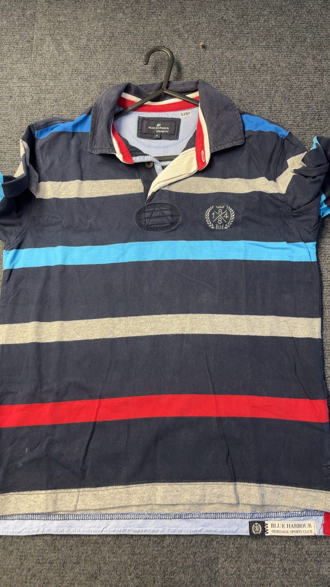 M&S Blue Harbour Men's Navy Multi Stripe Rugby Shirt Small Tailored Fit