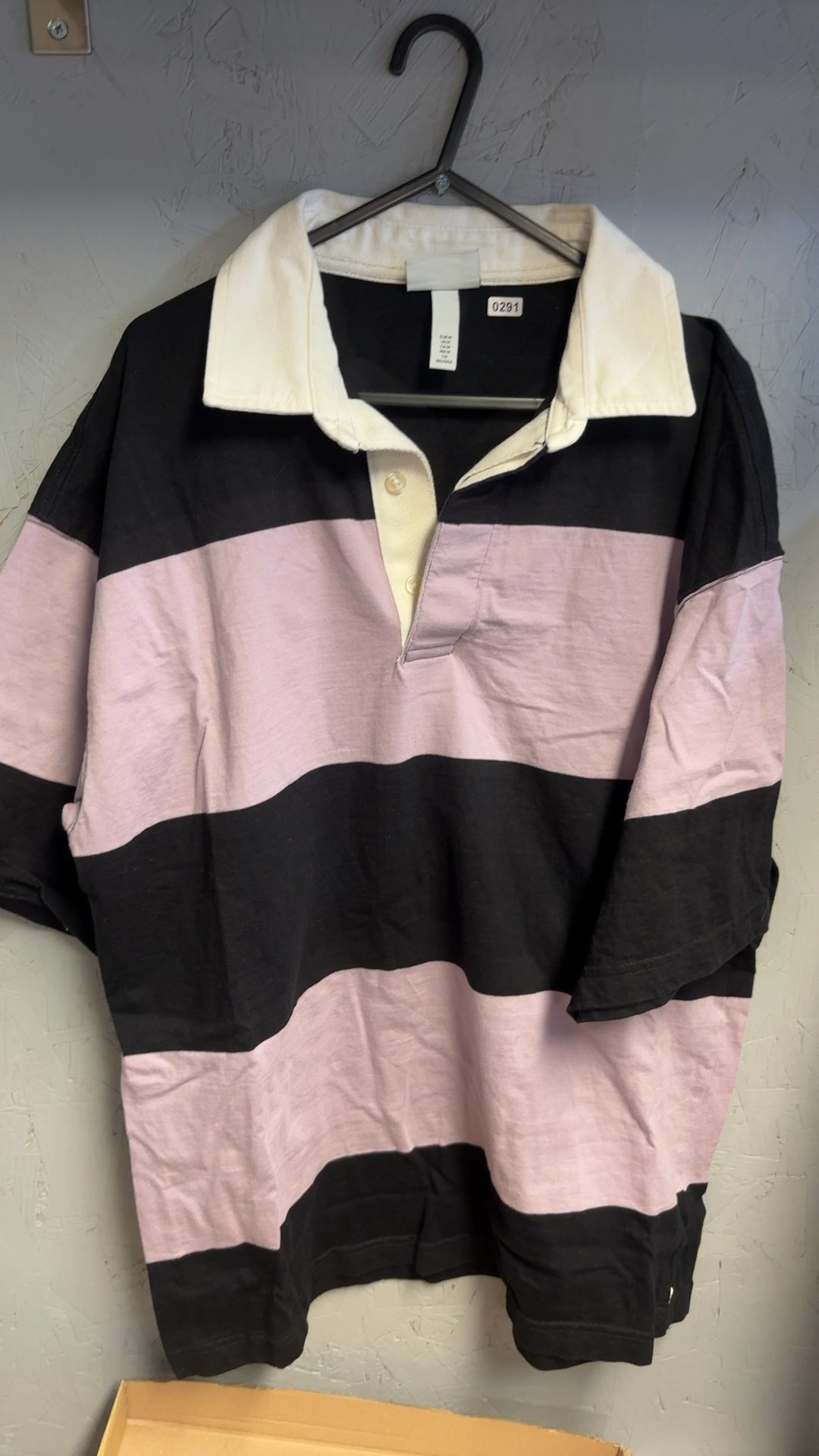 H&M Black & Pink Oversized Rugby Shirt Medium Cotton good condition