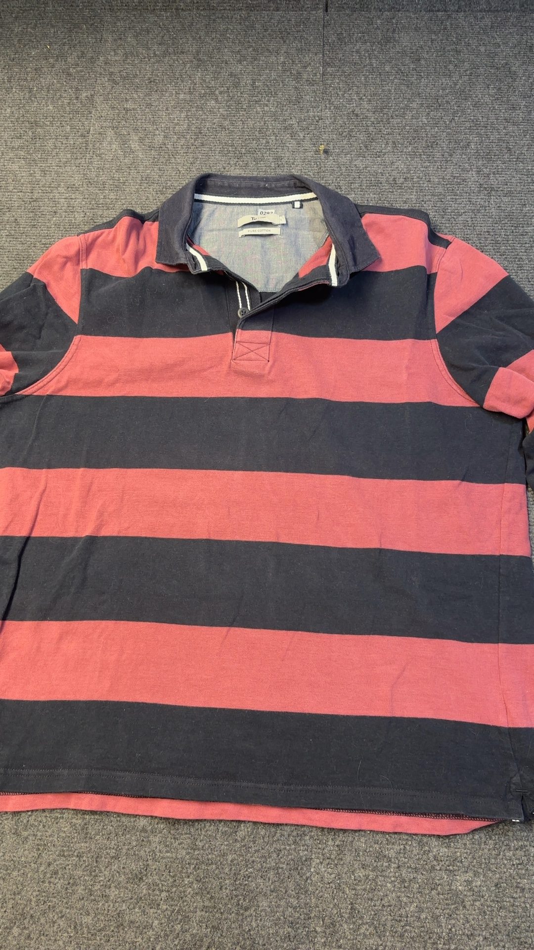 Tu Men's Red & Black Striped Rugby Sweatshirt Large 100% Cotton good condition image 2