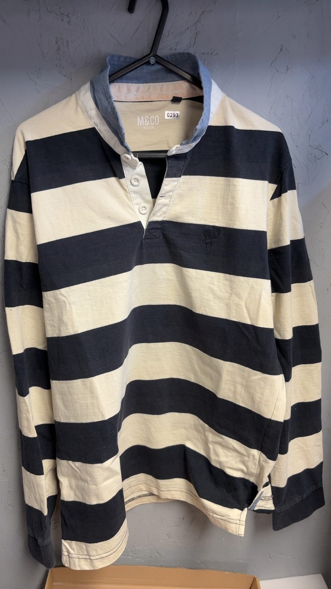 M&Co Black & White Stripe Vintage Rugby Shirt Medium Cotton good condition image 2