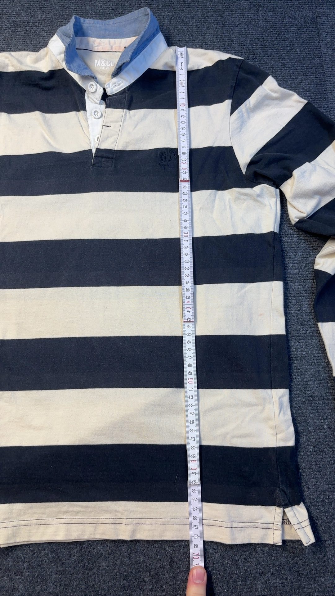 M&Co Black & White Stripe Vintage Rugby Shirt Medium Cotton good condition image 10