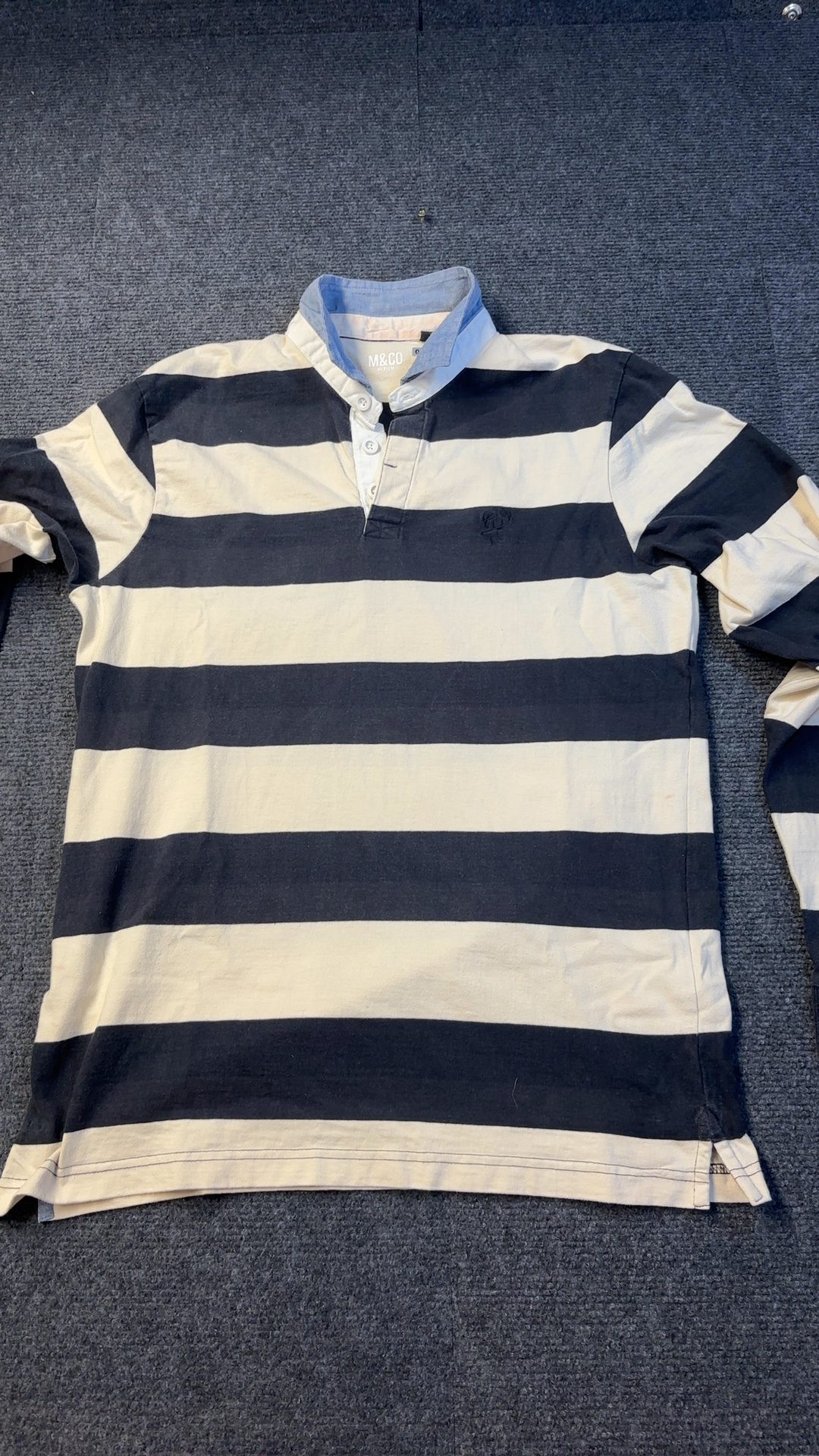 M&Co Black & White Stripe Vintage Rugby Shirt Medium Cotton good condition