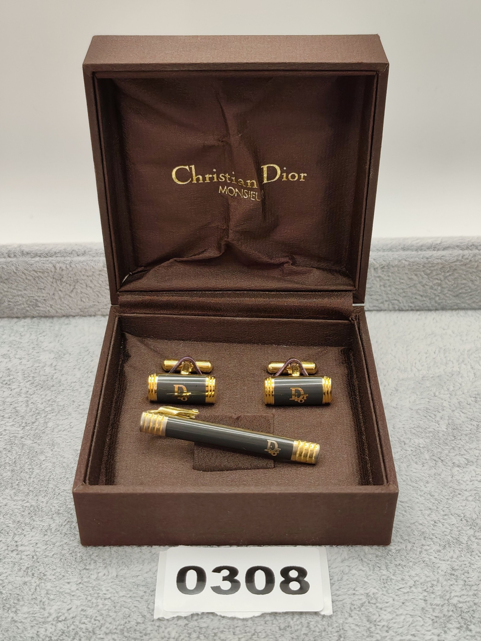 Christian Dior Monsieur Dark Grey & Gold Cufflinks & Tie Clip Set Other