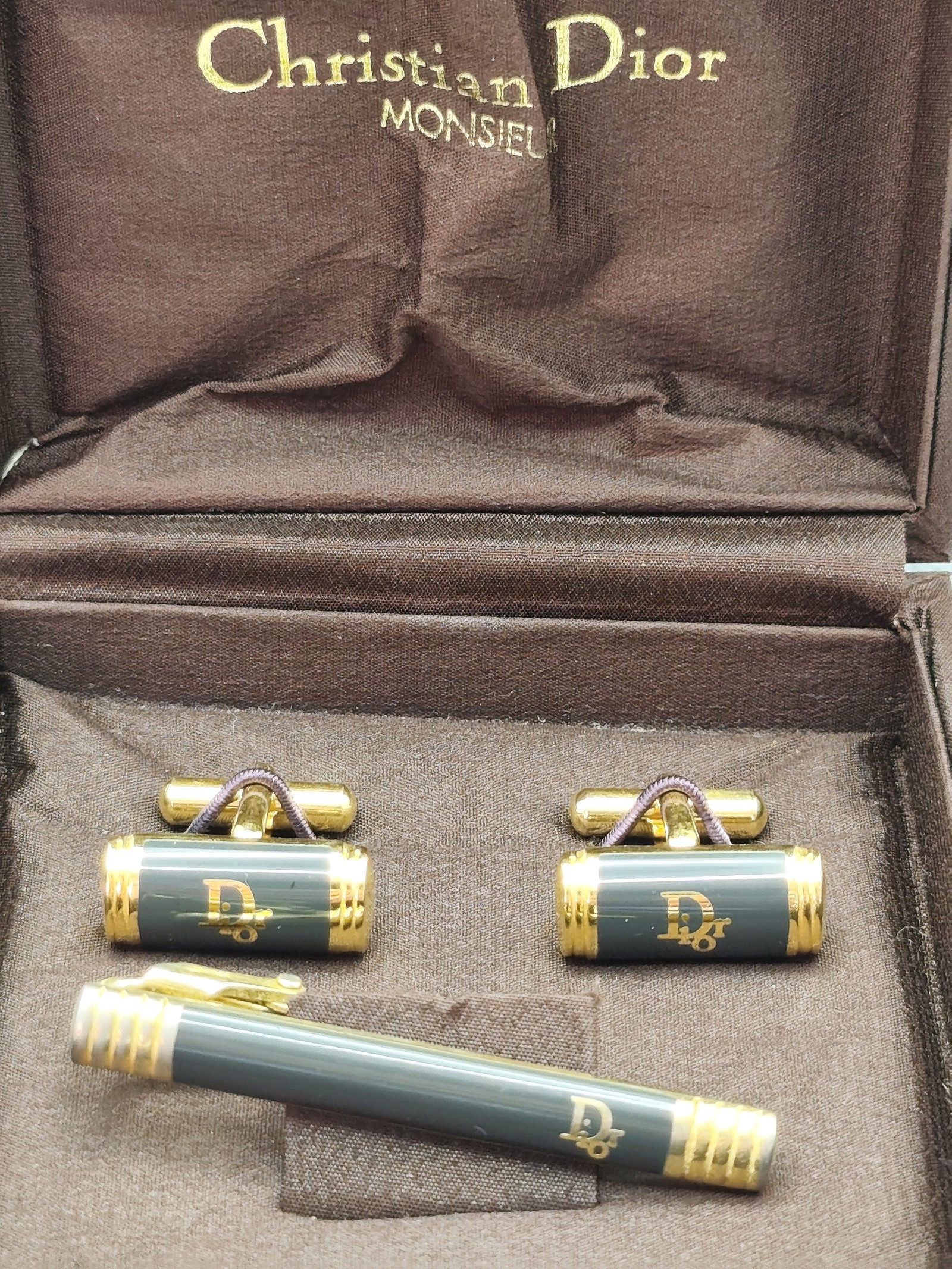 Christian Dior Monsieur Dark Grey & Gold Cufflinks & Tie Clip Set Other image 2