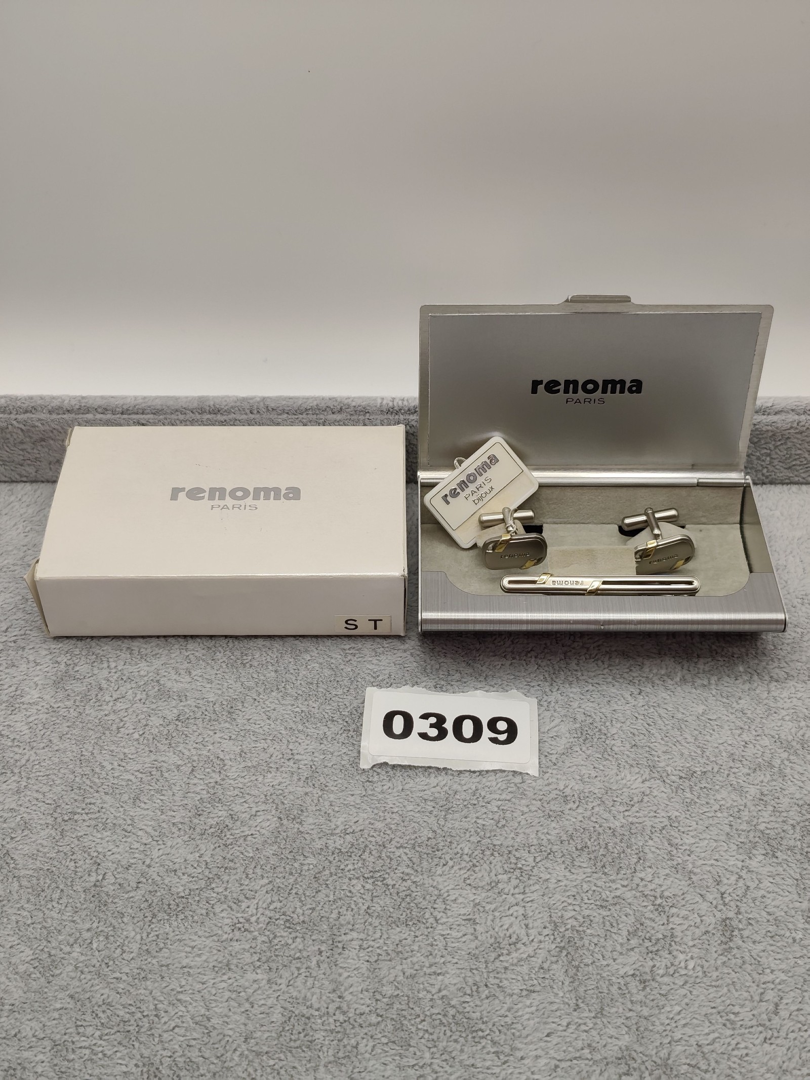 Renoma Men Silver & Gold Cufflinks & Tie Clip Set