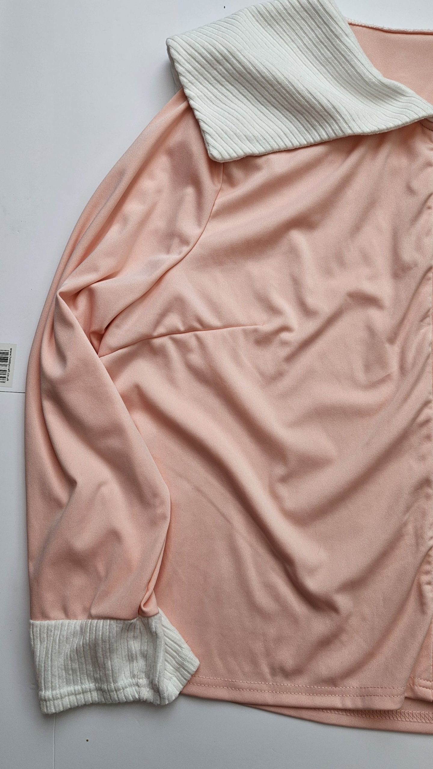 Peach & White Women's Long Sleeve Blouse Large Button Front Ribbed Collar & Cuff Large image 2