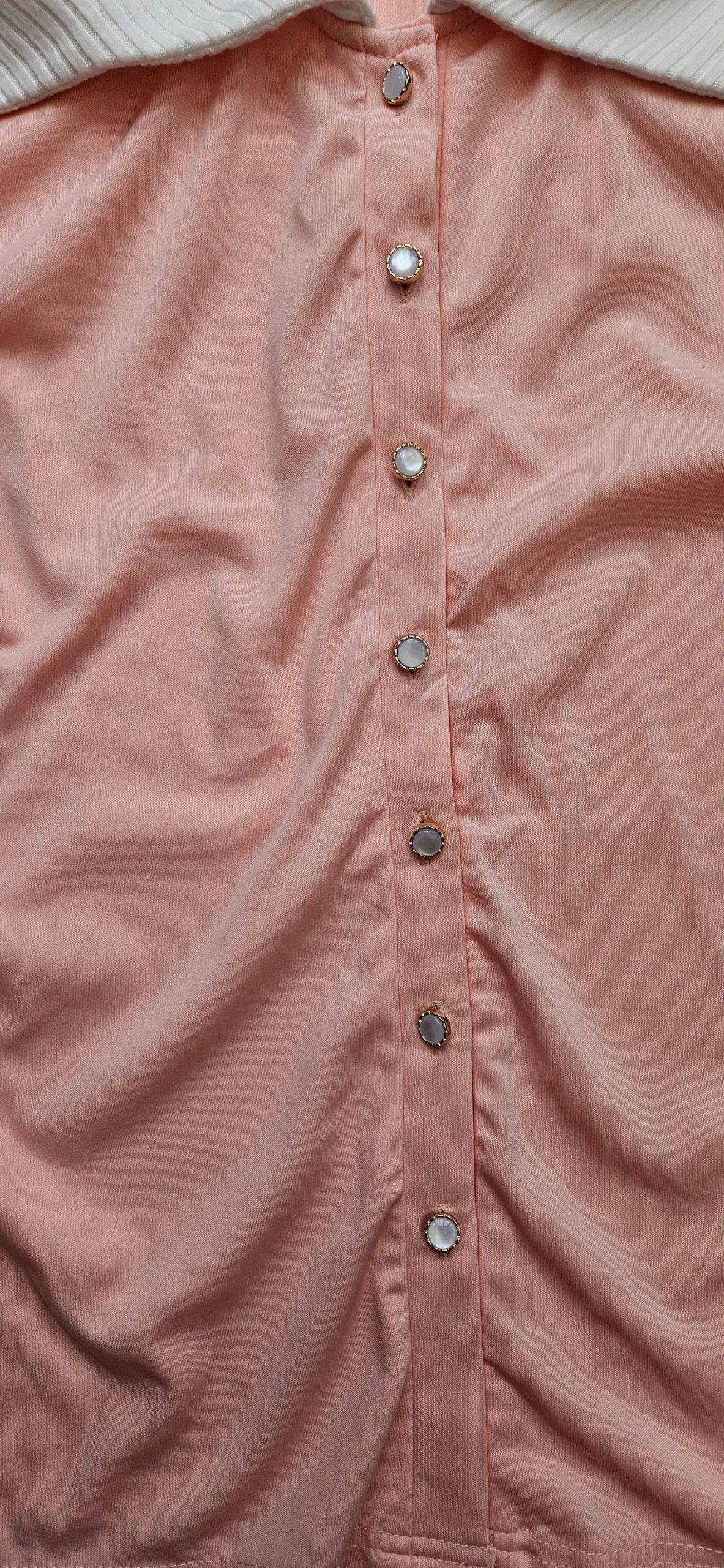 Peach & White Women's Long Sleeve Blouse Large Button Front Ribbed Collar & Cuff Large image 3