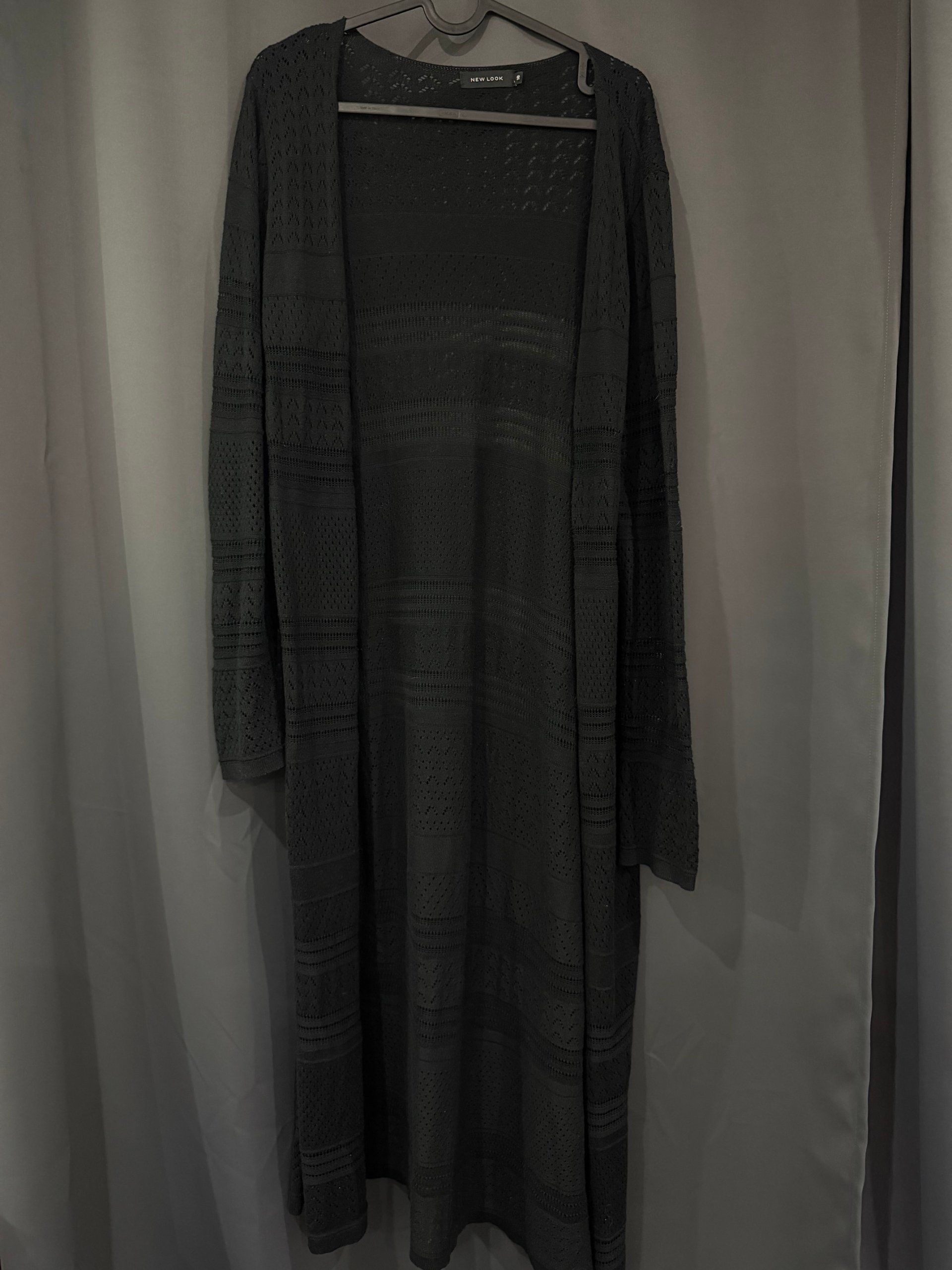New Look Black Open Knit Long Cardigan Size 18