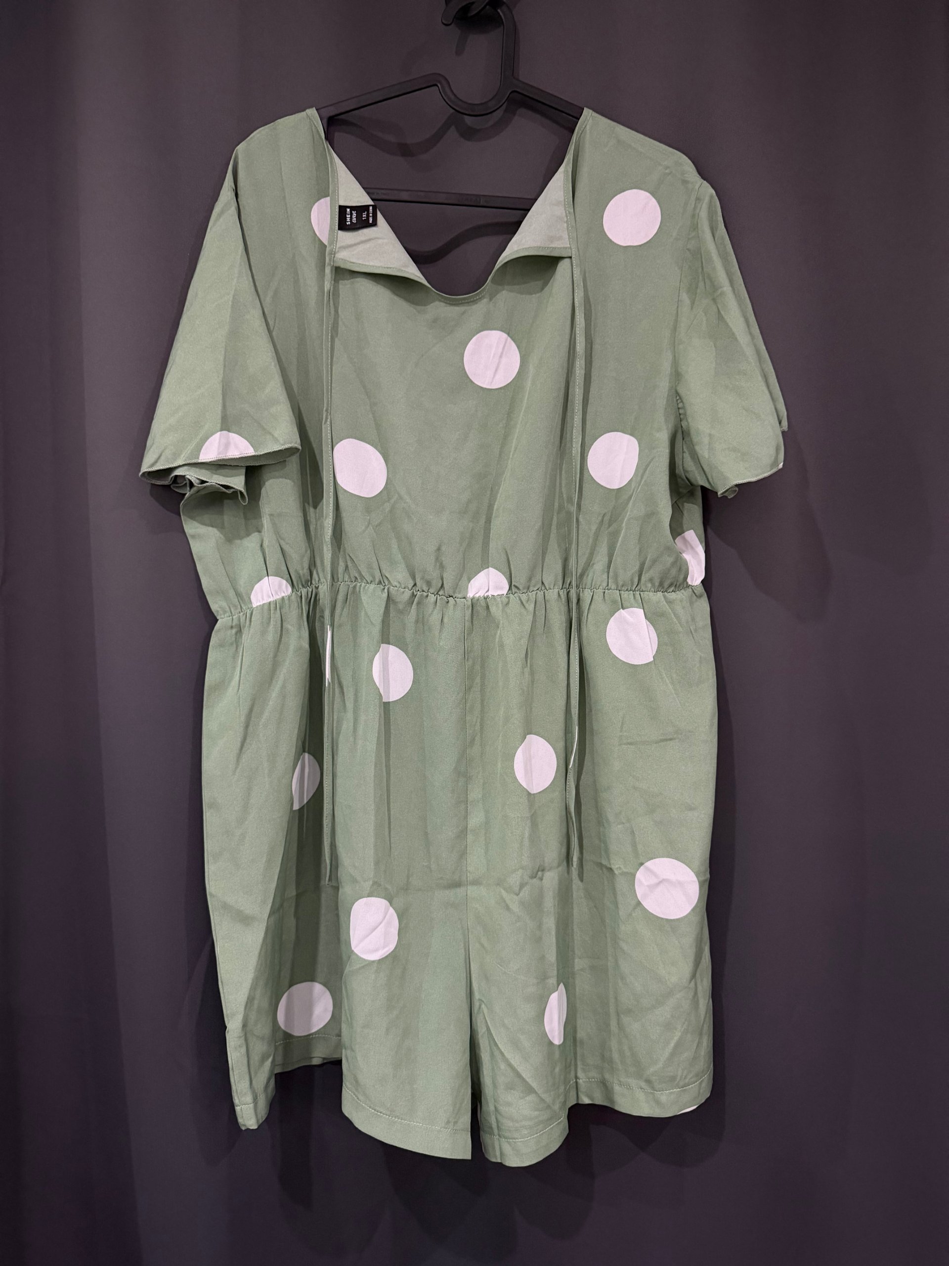 Shein Women's Green & Pink Polka Dot Curve Romper 1XL image 3