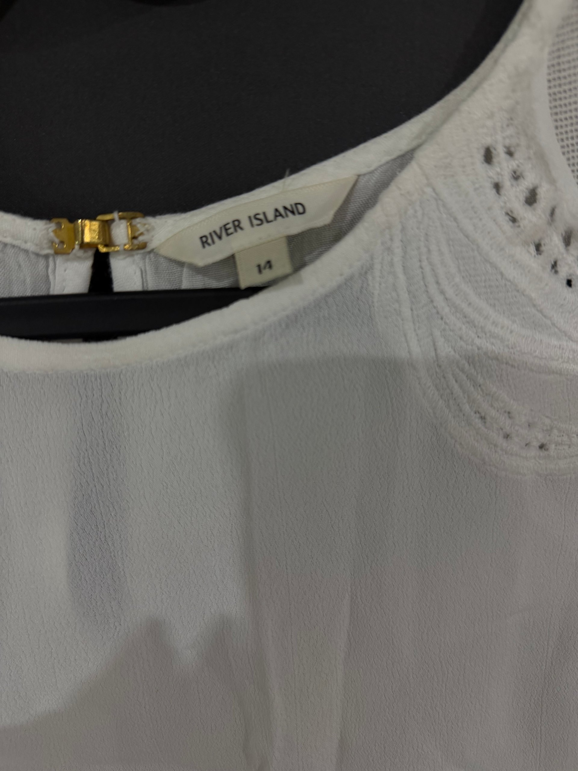 River Island Women's White Sleeveless Embroidered Blouse UK 14 image 2