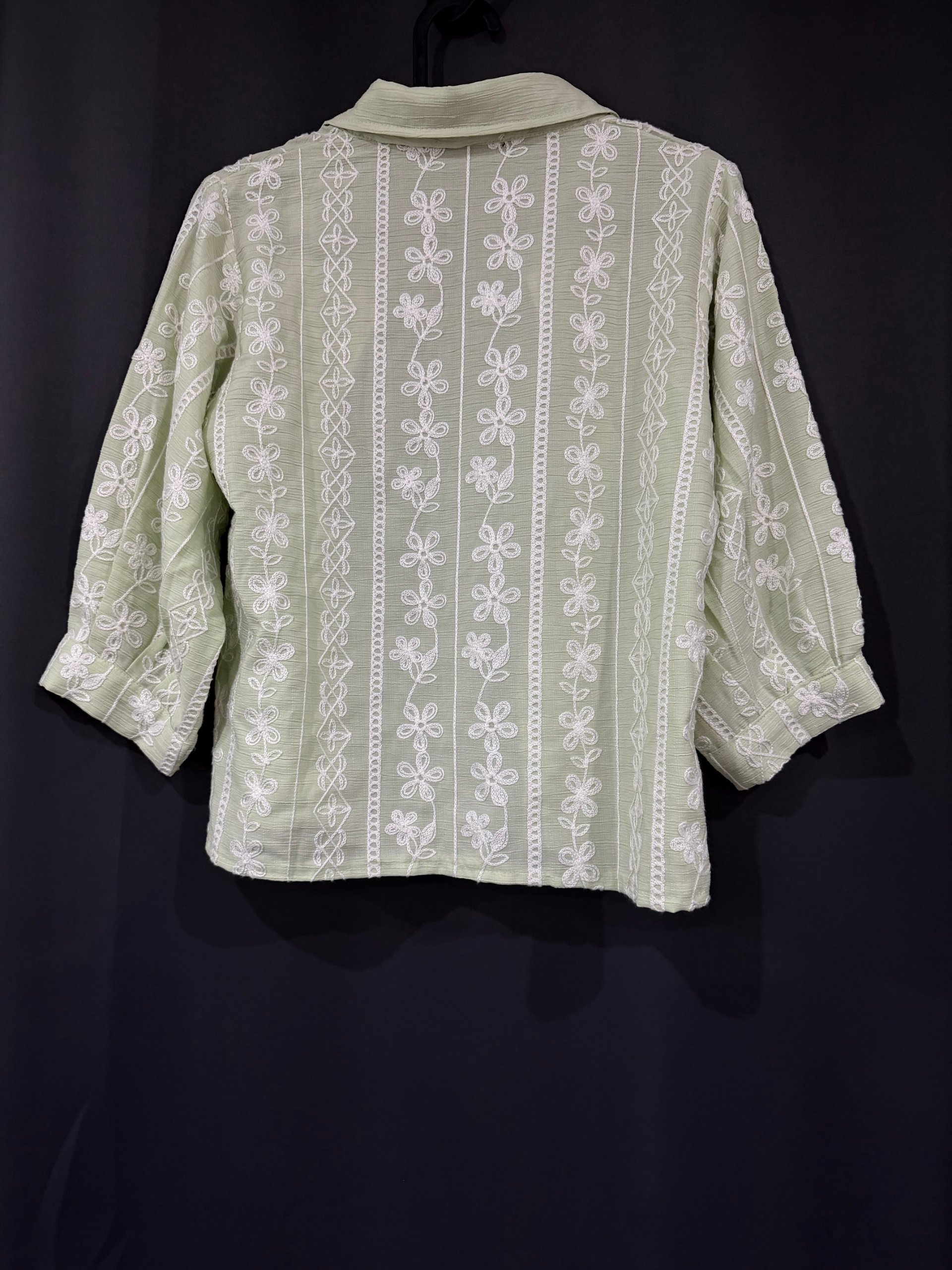 Green & White Embroidered Button-Up Blouse Large image 2