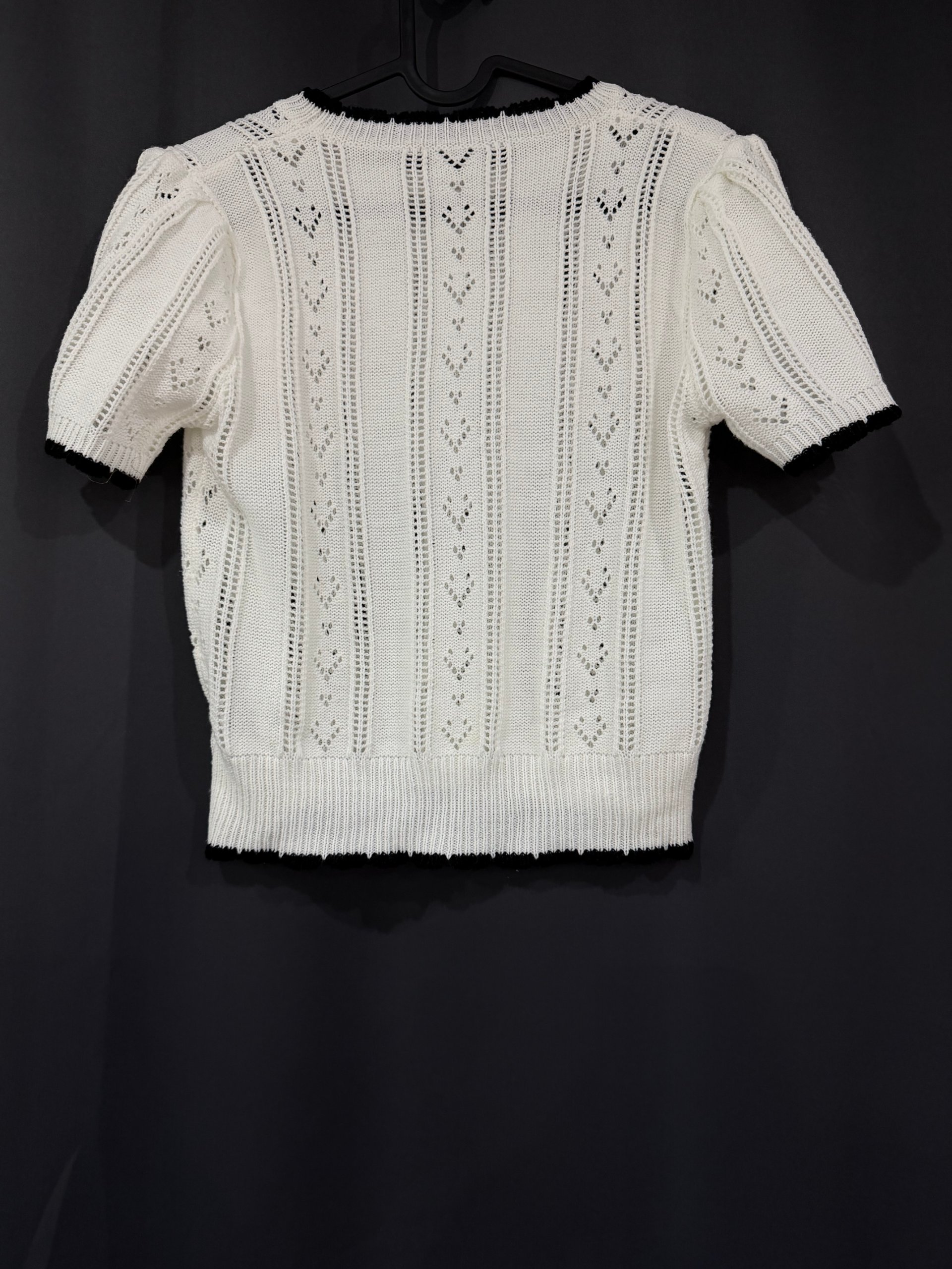 Shein Women's White & Black Knit Short Sleeve Sweater Medium image 2