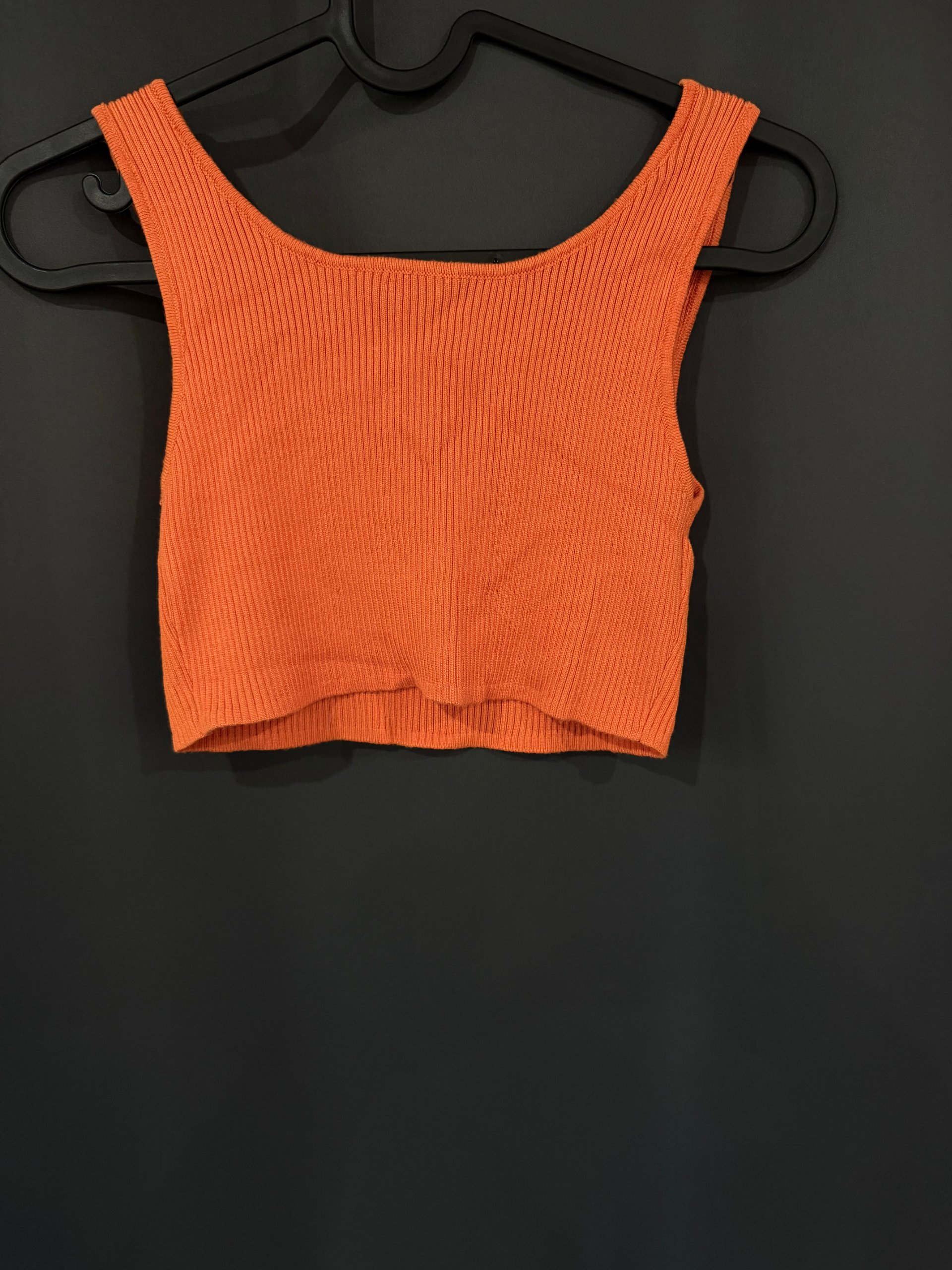 Orange Ribbed Knit Crop Top Small