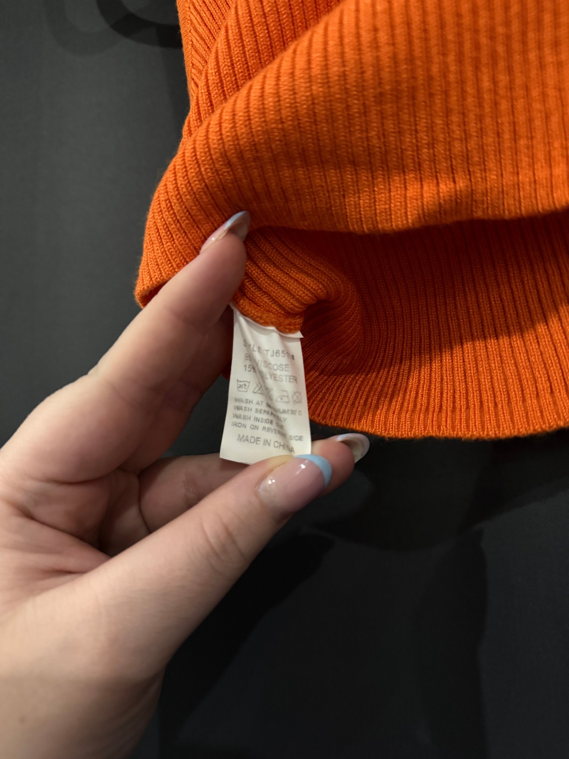 Orange Ribbed Knit Crop Top Small image 2