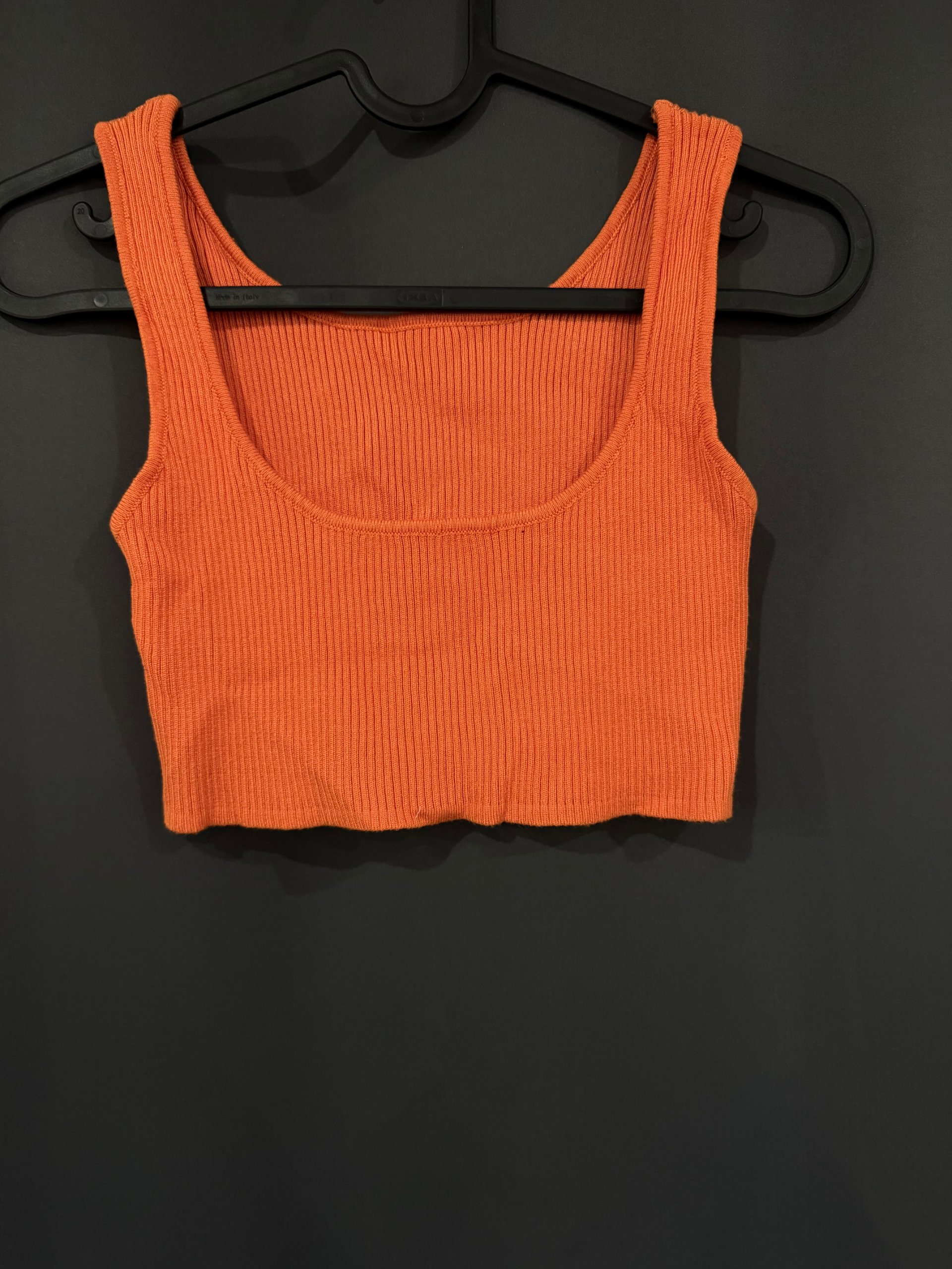 Orange Ribbed Knit Crop Top Small image 3