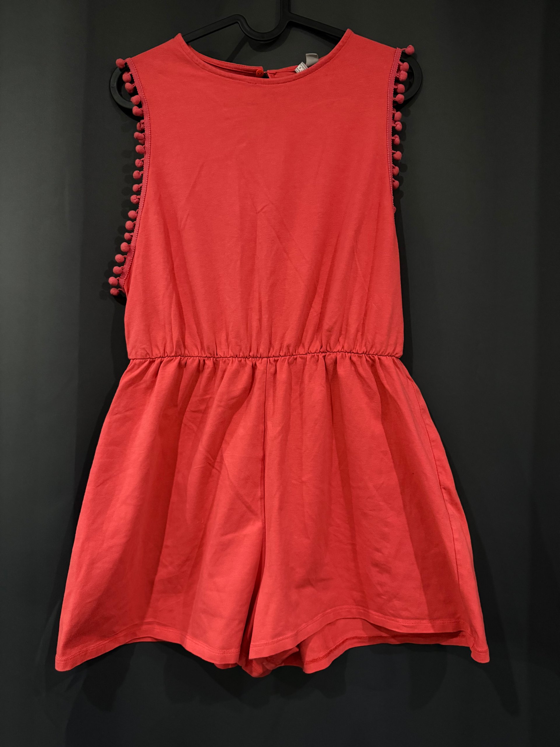 ASOS Red Playsuit UK 12 Pom Pom Detail Sleeveless