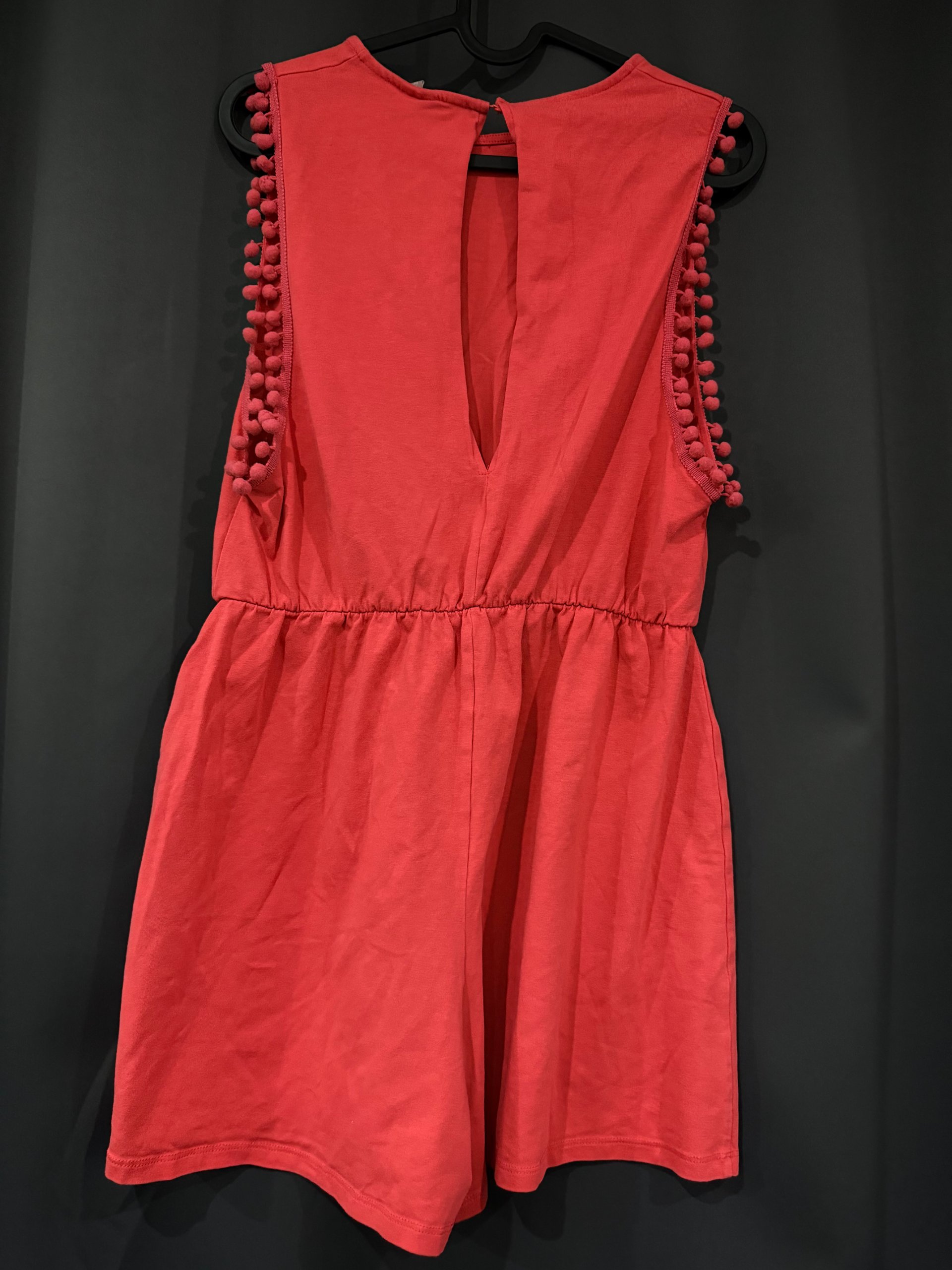 ASOS Red Playsuit UK 12 Pom Pom Detail Sleeveless image 2