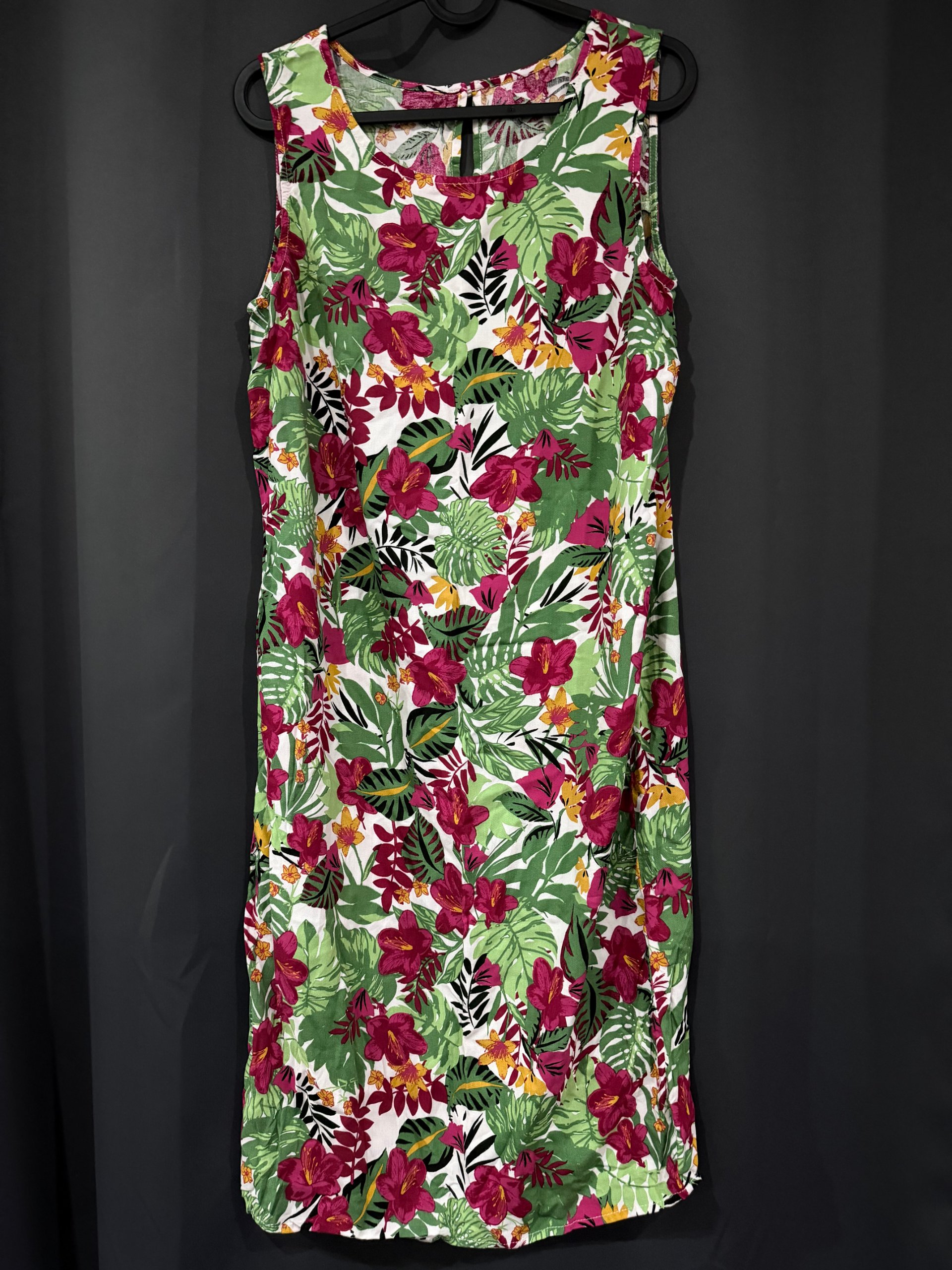 M&Co Women's Green, Burgundy & Yellow Floral Sleeveless Dress UK 12
