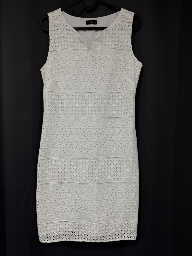 M&Co White Eyelet Lace Sleeveless Dress UK 10