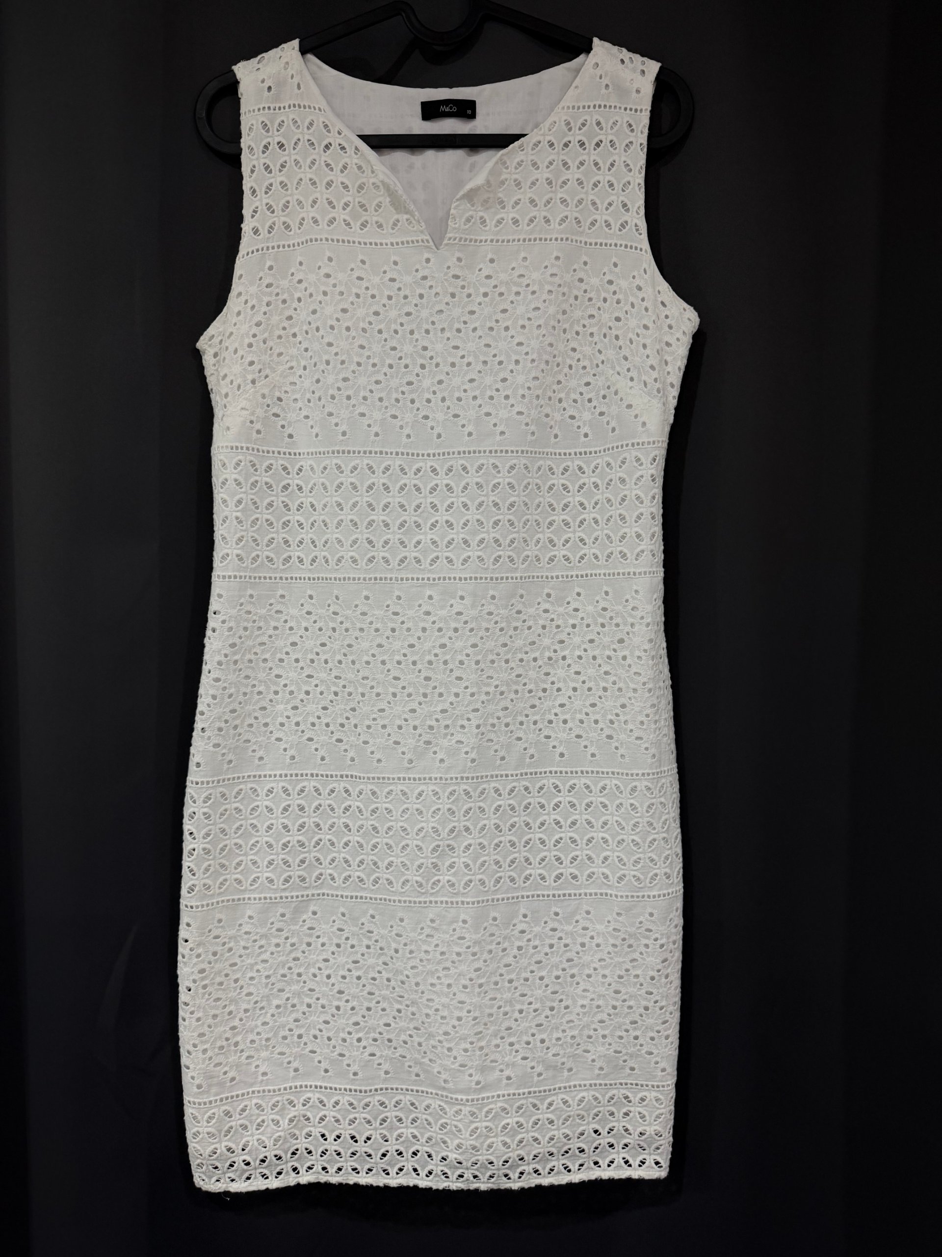 M&Co White Eyelet Lace Sleeveless Dress UK 10
