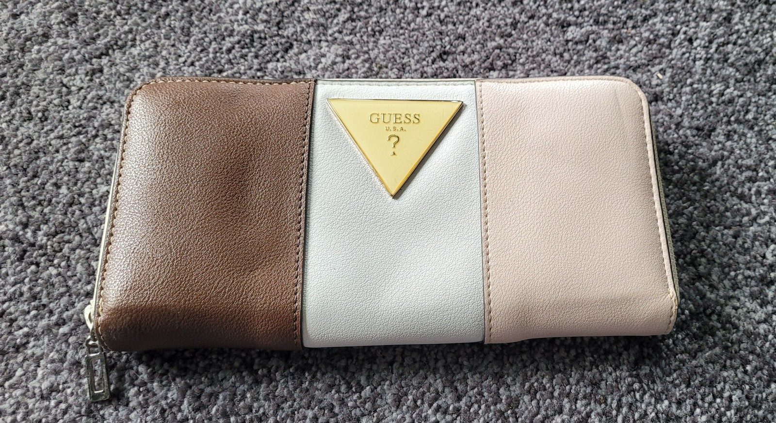 Guess Brown, White & Beige Large Tri-Colour Zip-Around Wallet