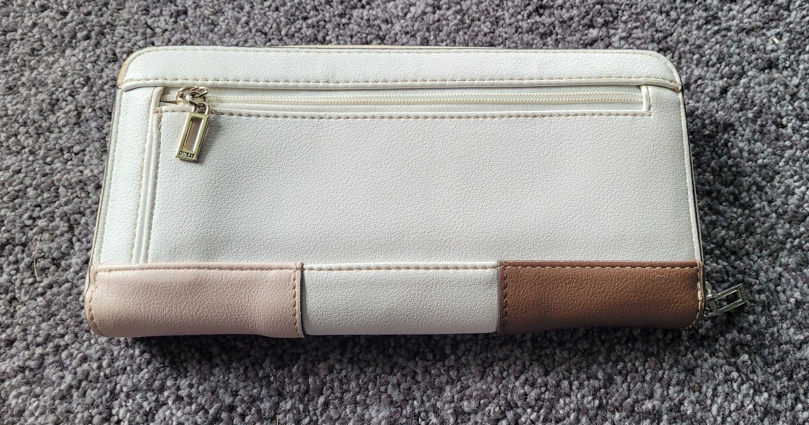 Guess Brown, White & Beige Large Tri-Colour Zip-Around Wallet image 2