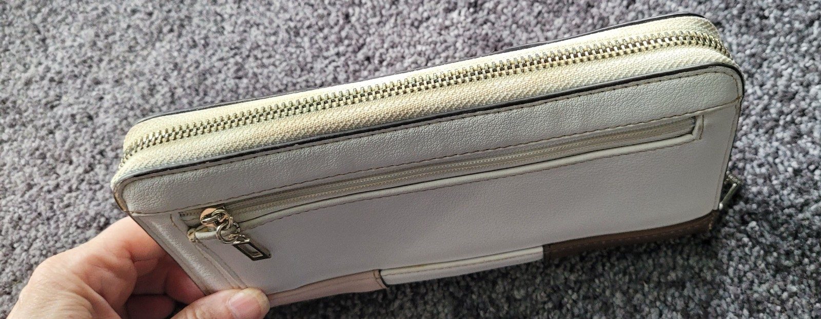 Guess Brown, White & Beige Large Tri-Colour Zip-Around Wallet image 3